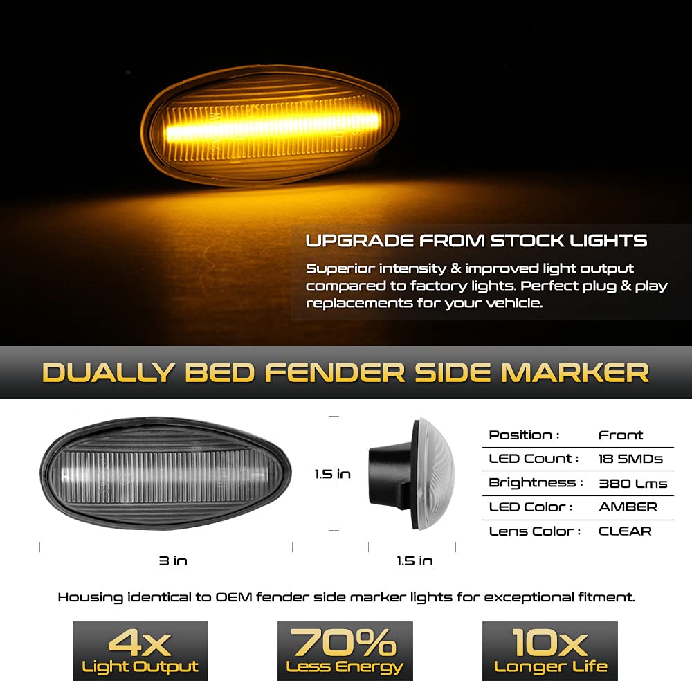 [4-Pieces] For 2001-2014 Chevy Silverado Gmc Sierra 3500Hd Dually Pickup Red + Amber Led Strip Rear Fender Light Side Marker Lam