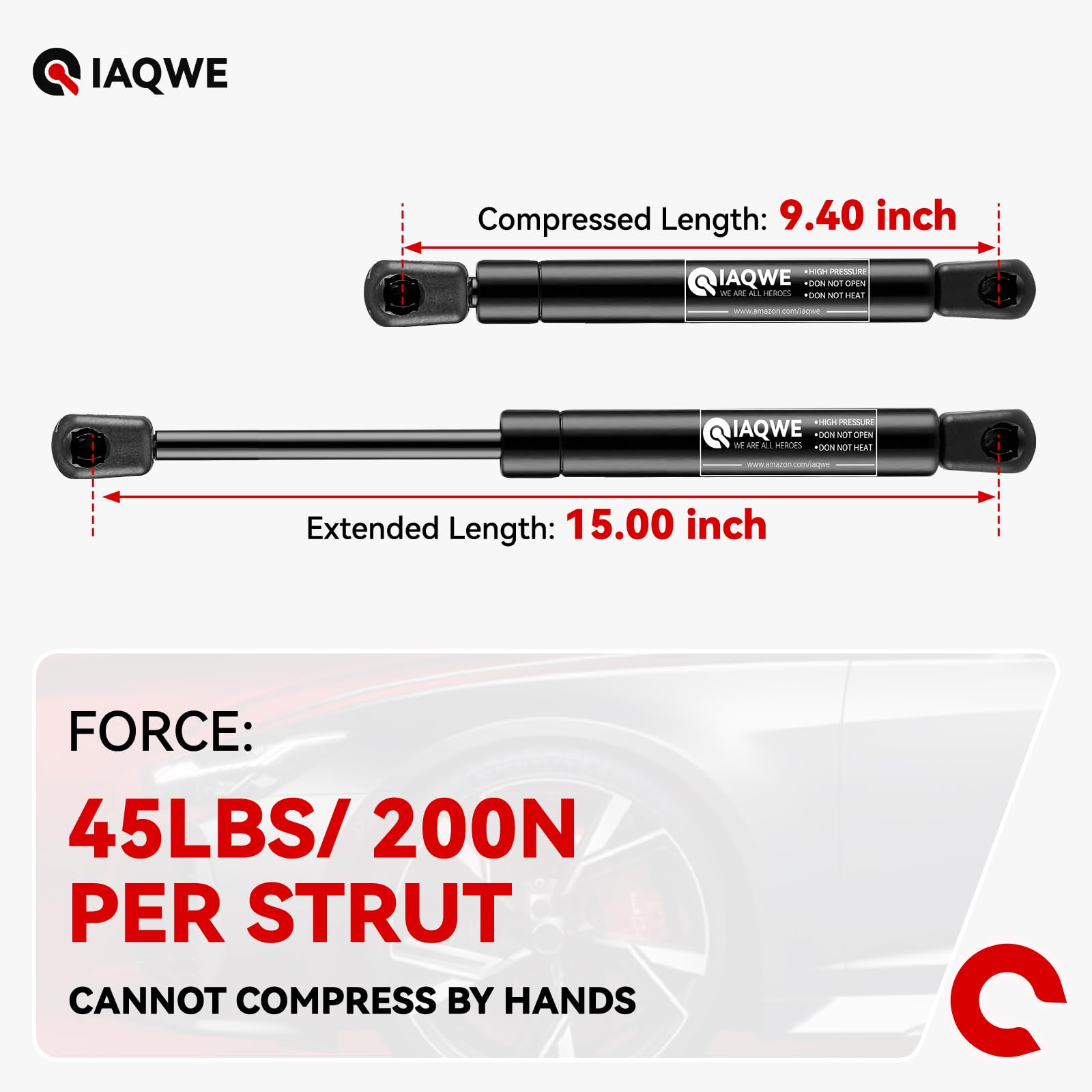 Iaqwe C16-23933 15Inch 45Lb/200N Gas Struts Shocks Springs 14.9In Lift Support For Snugtop Are Leer Truck Camper Shell Topper Re