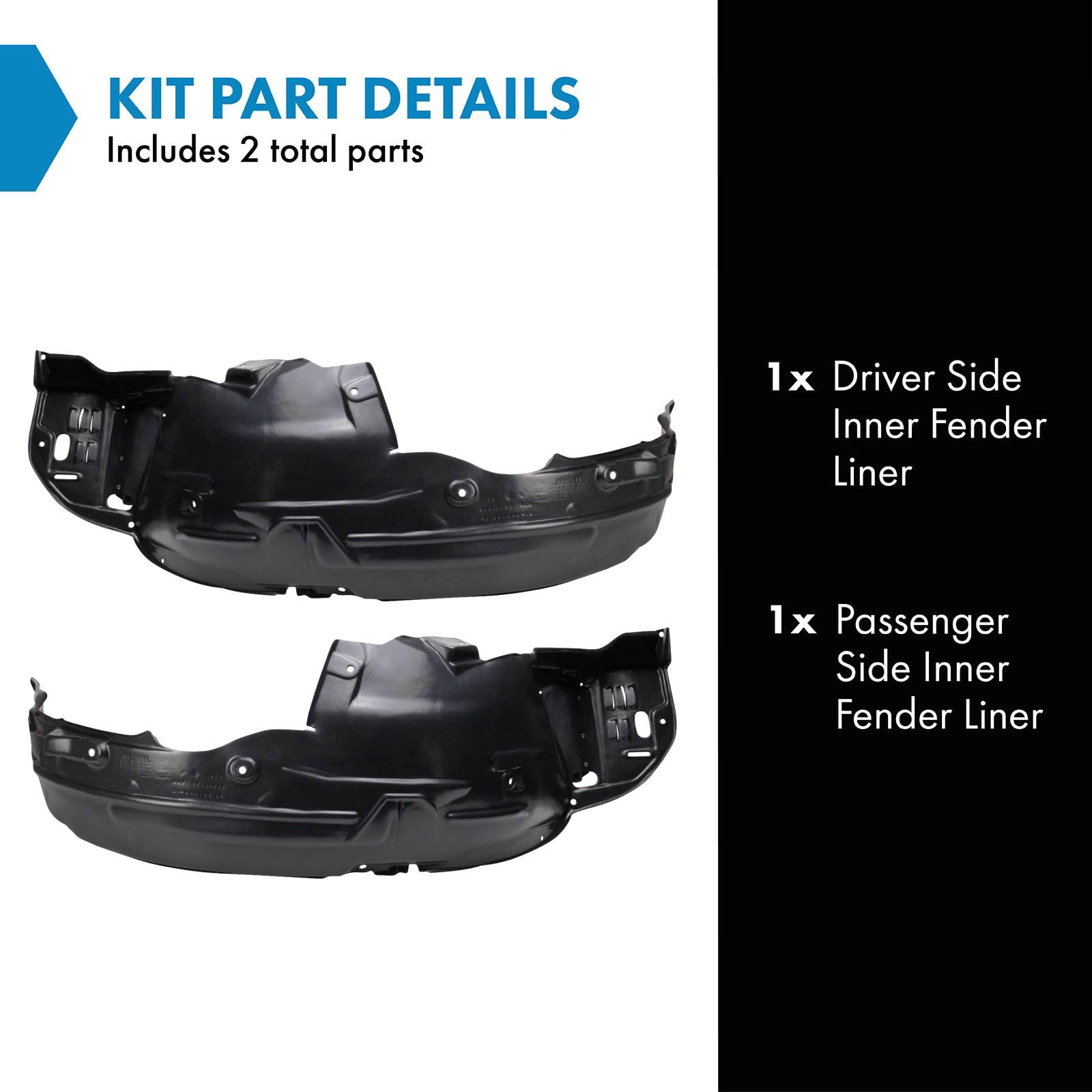 Trq Inner Fender Liner Set Compatible With 2010-2011 Honda Accord Crosstour 2012 Crosstour Ho1248146 Ho1249146