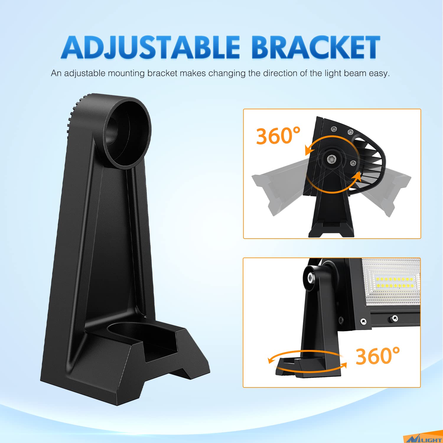 Nilight 2Pcs Side-Mounted Brackets Universal Adjustable Mounting Brackets For Led Light Bar, 2 Years Warranty,Black
