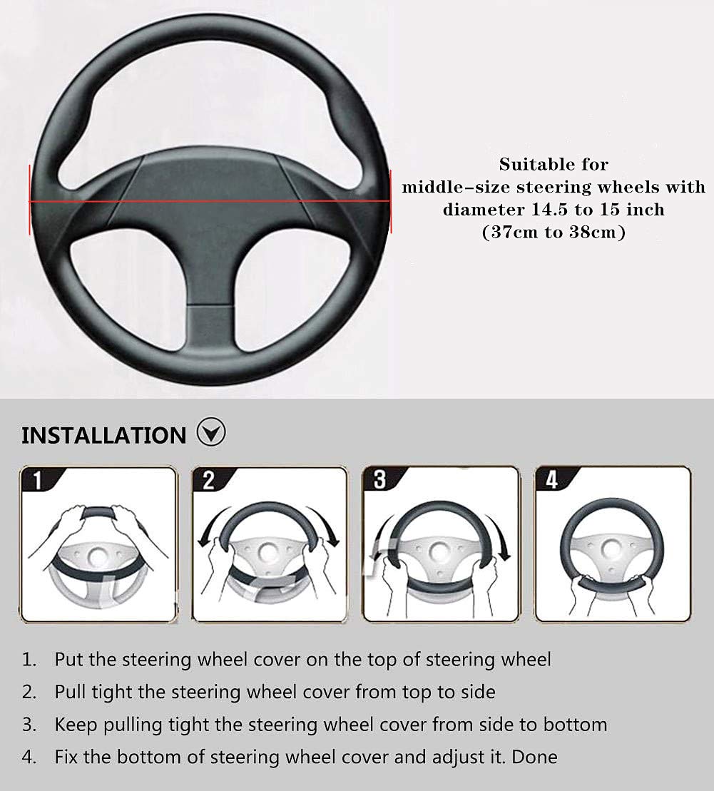 LABBYWAY Steering Wheel Cover for Winter Warm, Fluffy Pure Australia Sheepskin Wool, with Bling Bling Crystal Rhinestones for Women Girls, Universal 15 inch (Black)