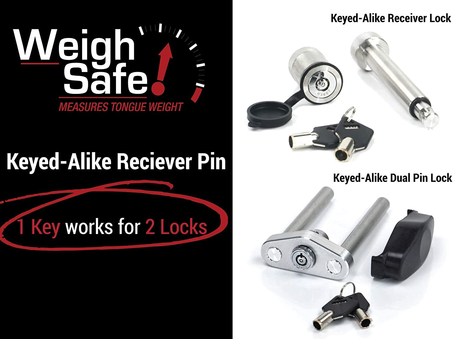Weigh Safe Adjustable Trailer Hitch Ball Mount, 10'' Adjustable Drop Hitch For 3'' Receiver W/ 2 Pc Keyed Alike Lock Set, Heavy