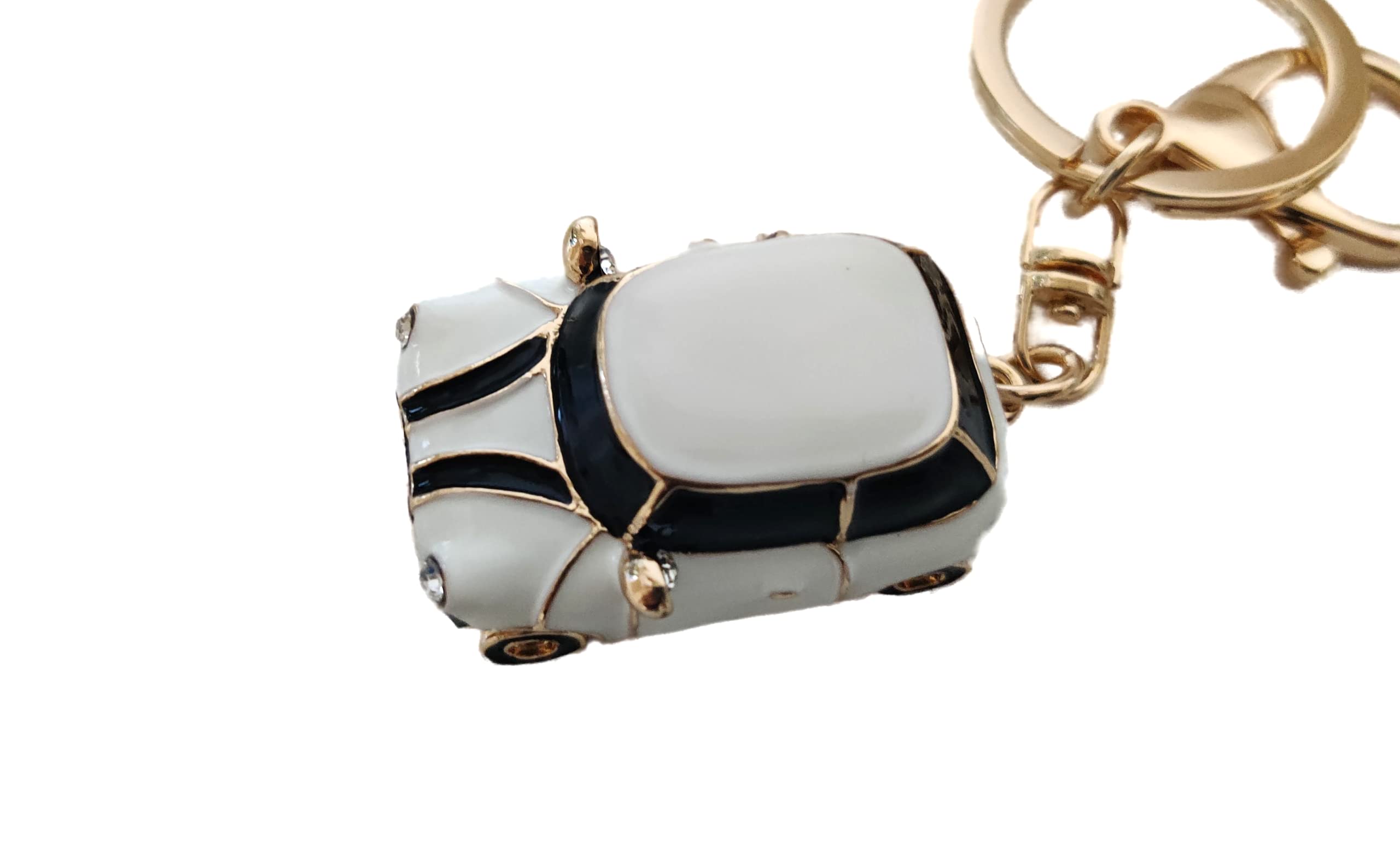 Rk Gifts Mini Style Car Keychain Gift Rhinestone Detail Cooper Novelty (White (Gold Trim))