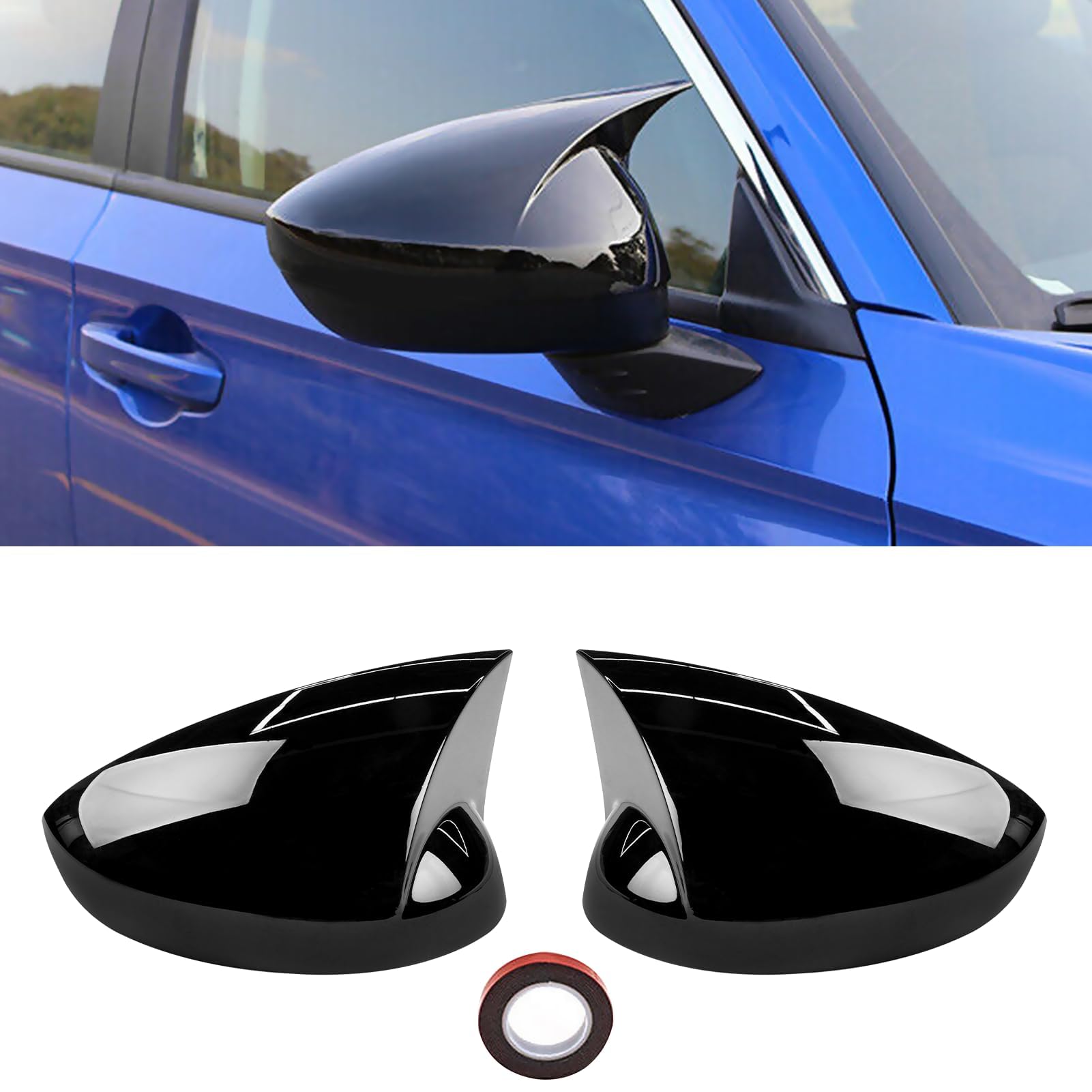 Moonlinks Compatible With 2022 2023 2024 2025 Honda Civic Side Ox Horn Mirror Cover Replacement,Glossy Black Lh & Rh Side Door E