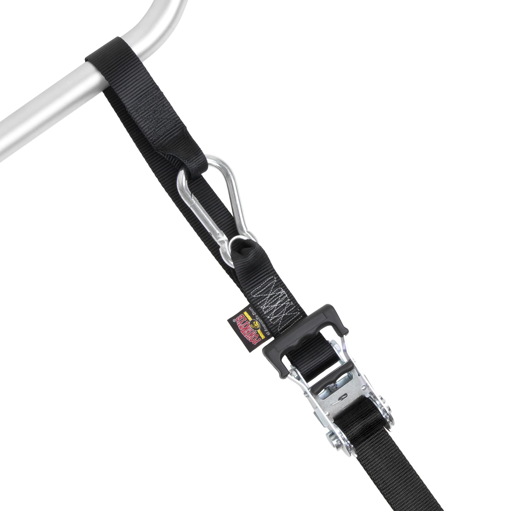 Powertye 1.5In X 6.5Ft Heavy Duty Ratchet Tie-Down Straps With Soft-Tye, Carabiner Hooks - 1,000 Lb Working Load Limit / 3,000 L
