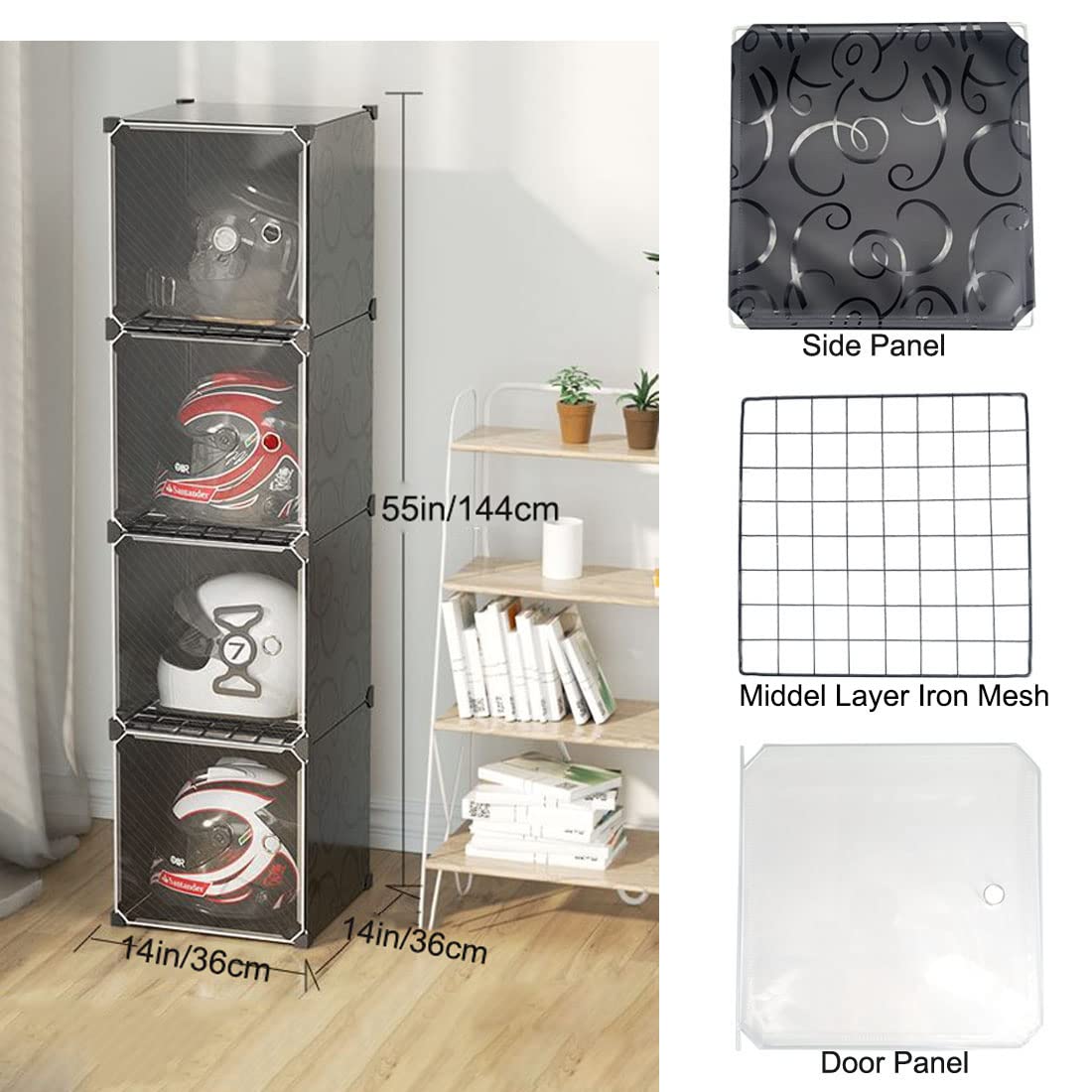 Lizipai Motorcycle Helmet Storage Rack,Helmet Organize Display Cabinet For Football Helmet, Bike Helmet, Baseball Helmet (Medium)