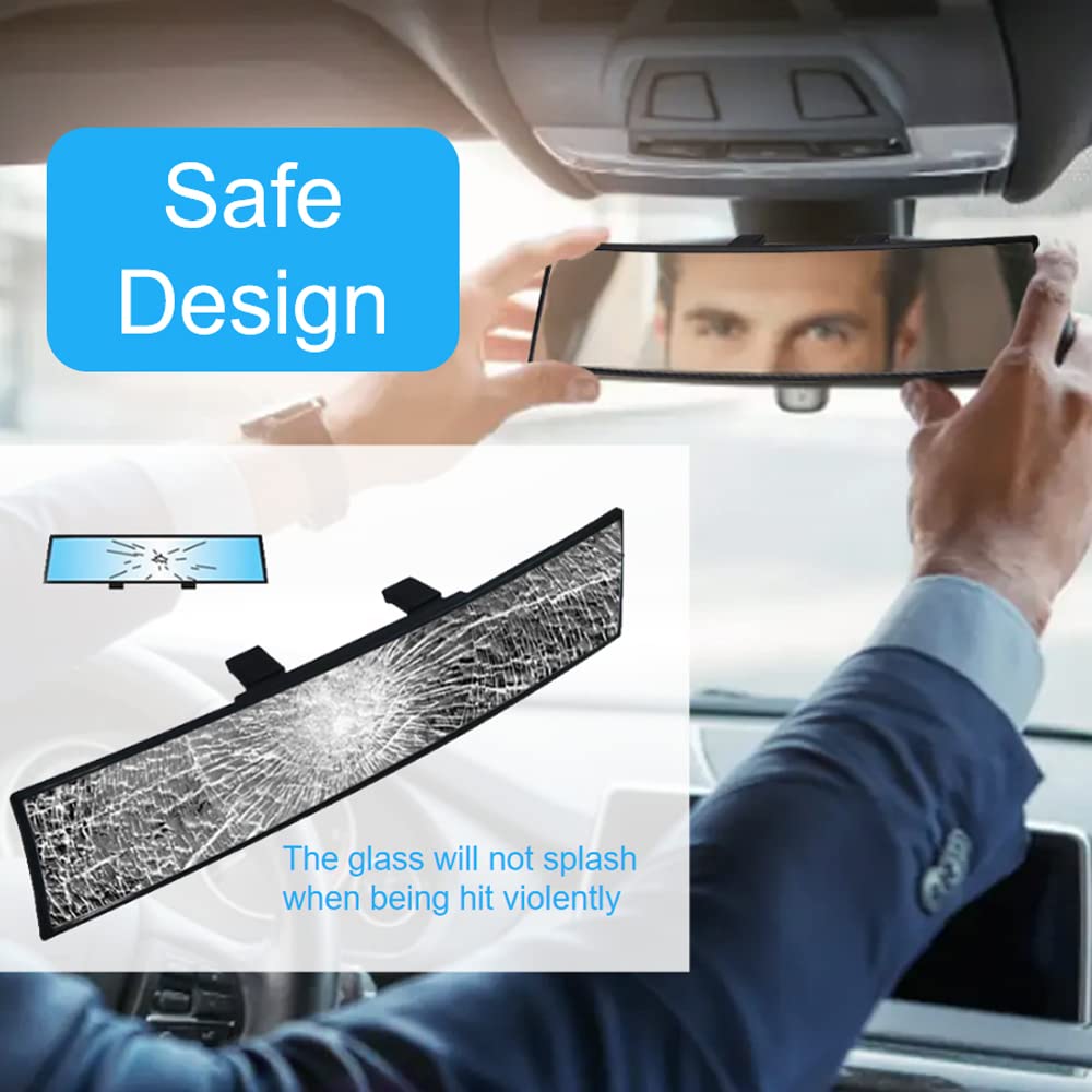 Obtanim Car Rearview Mirror 12 Inch Hd Glass Anti Glare Clip On Panoramic Wide Angle Car Interior Rear View Mirror Accessories For Car Suv Trucks (White)
