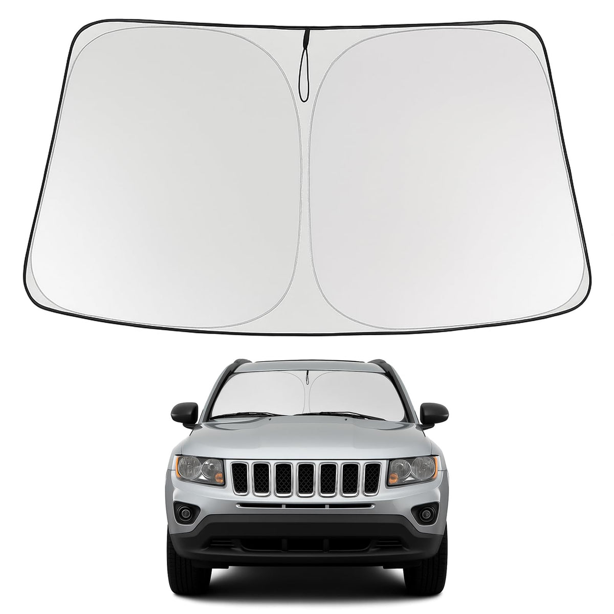 Proadsy 2025 Upgrade Windshield Sun Shade Custom Fit 2007-2017 Jeep Compass Foldable Front Sunshade Protector Sun Visor Blocks U