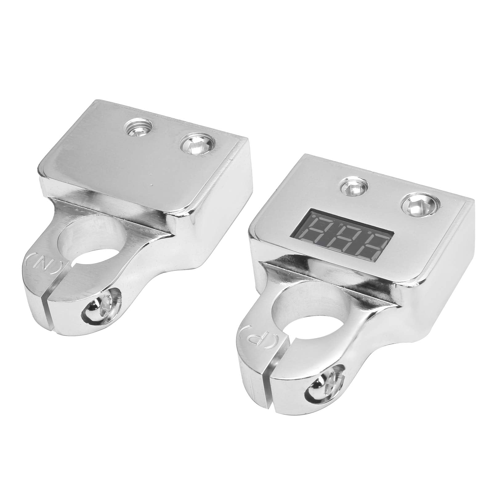 Car Battery Terminal, Car Battery Terminal Connectors Kit With Digital Voltmeter Display Stardand 0/4/8/10 Awg Gauge(B(Sliver))