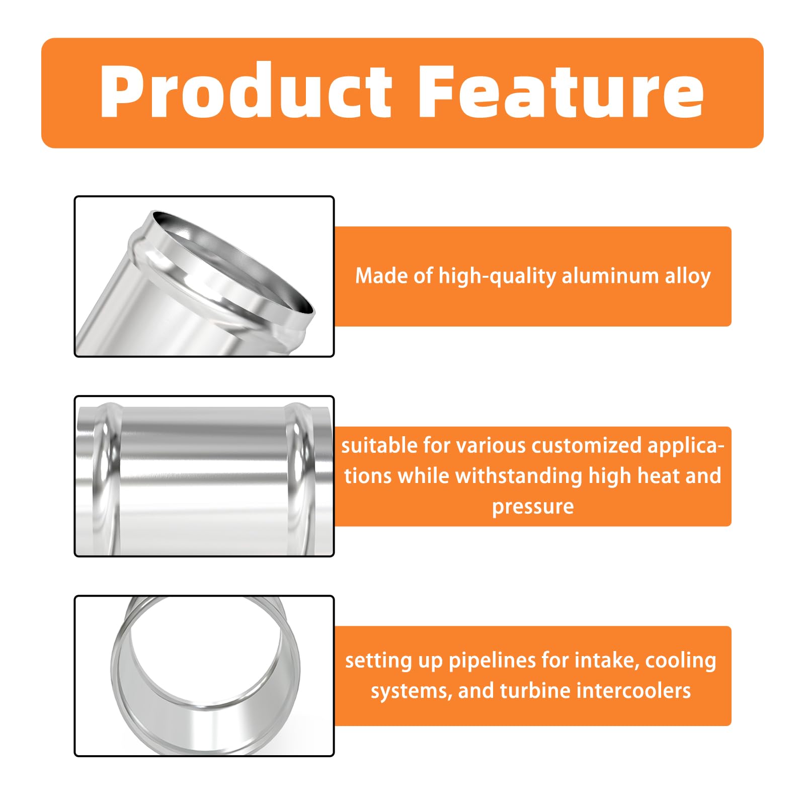 Gasher 1Pcs 3''(76Mm) Aluminum Alloy Tube Aluminum Straight 2.5''Od With Bead Roll, Intercooler Pipe For Intake And Cooling Syst