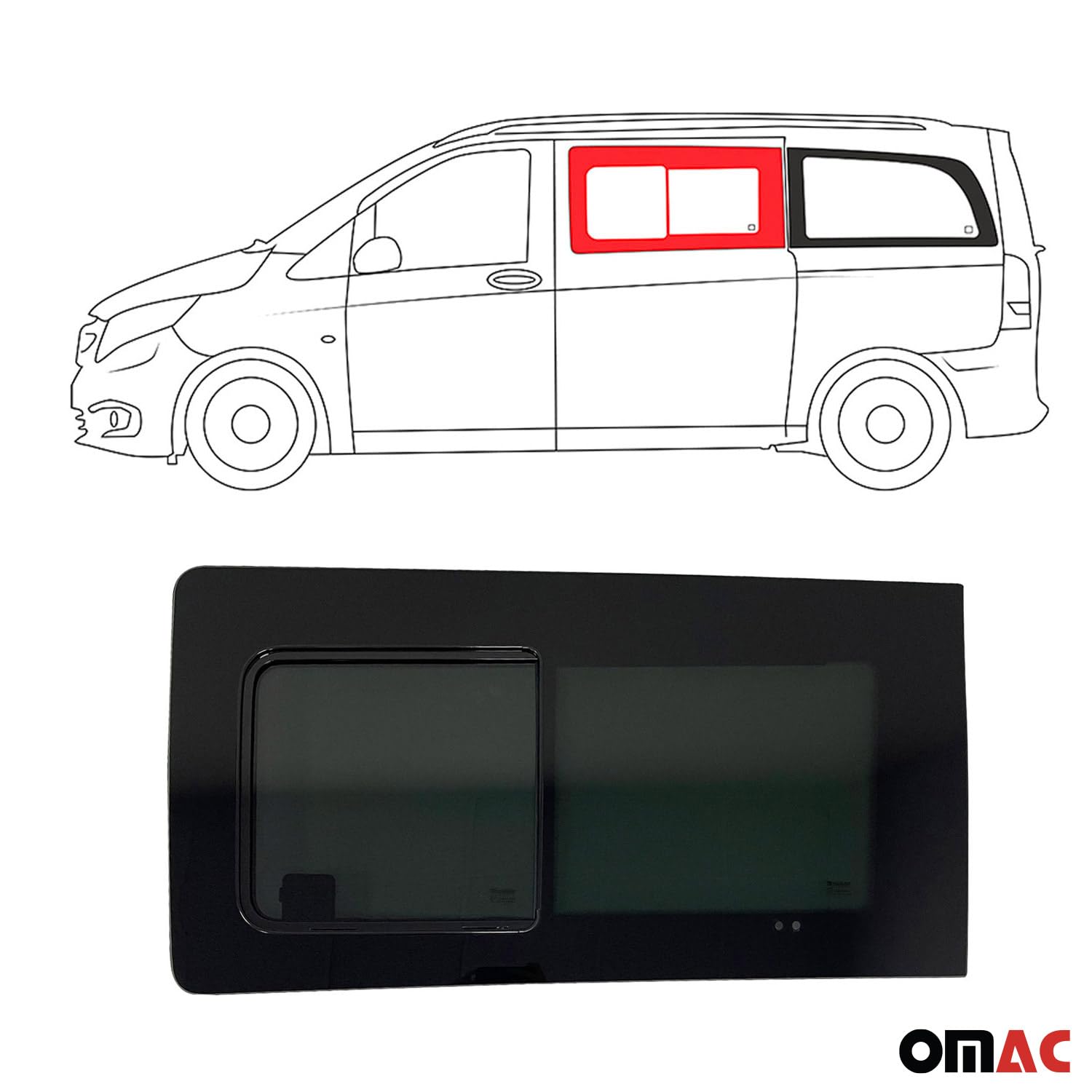 Omac Sliding Window Glass For Mercedes Metris 2016-2024 Front Left Side L2 L3 Black