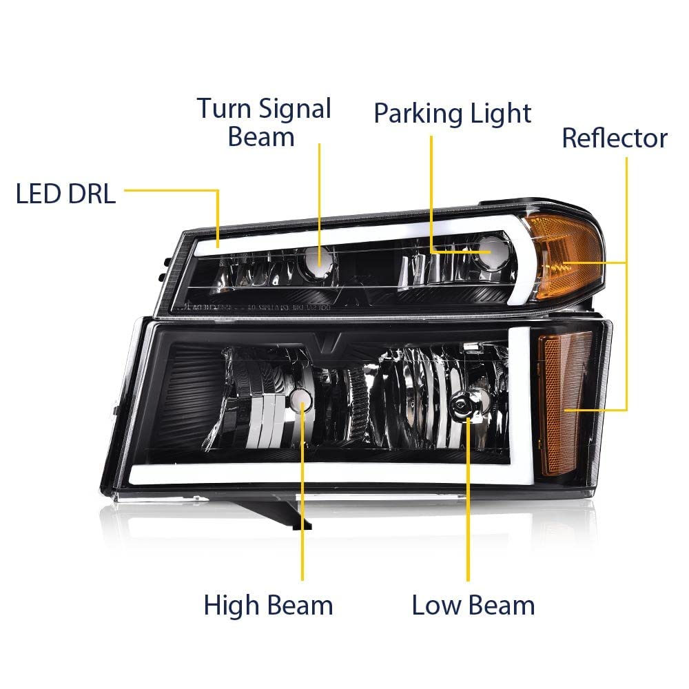 Cheda Led Drl Headlights Compatible With 2004-2012 Gmc Canyon/Chevy Colorado Headlights Assembly Bumper Lights 4Pcs(Clear Lens B