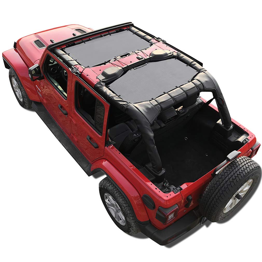 Shadeidea Sun Shade Top For Jeep Wrangler Jl Unlimited (2018-2023) 4 Door Front And Rear 2 Piece-Gray Mesh Screen Sunshade Jlu T