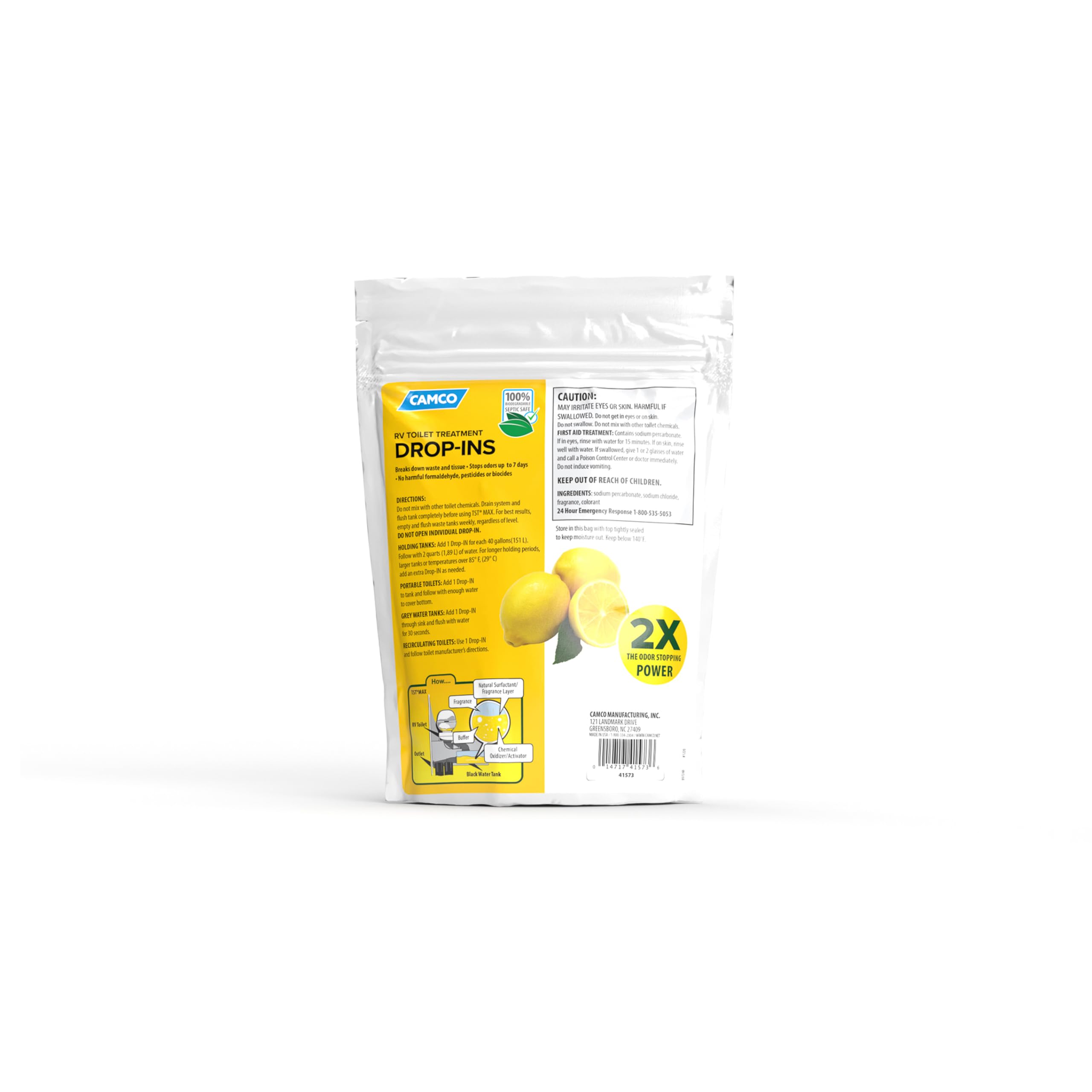 Camco Tst Max Rv Toilet Treatment Drop-Ins - Control Unwanted Odors And Break Down Waste And Tissue - Septic Tank Safe - Lemon S