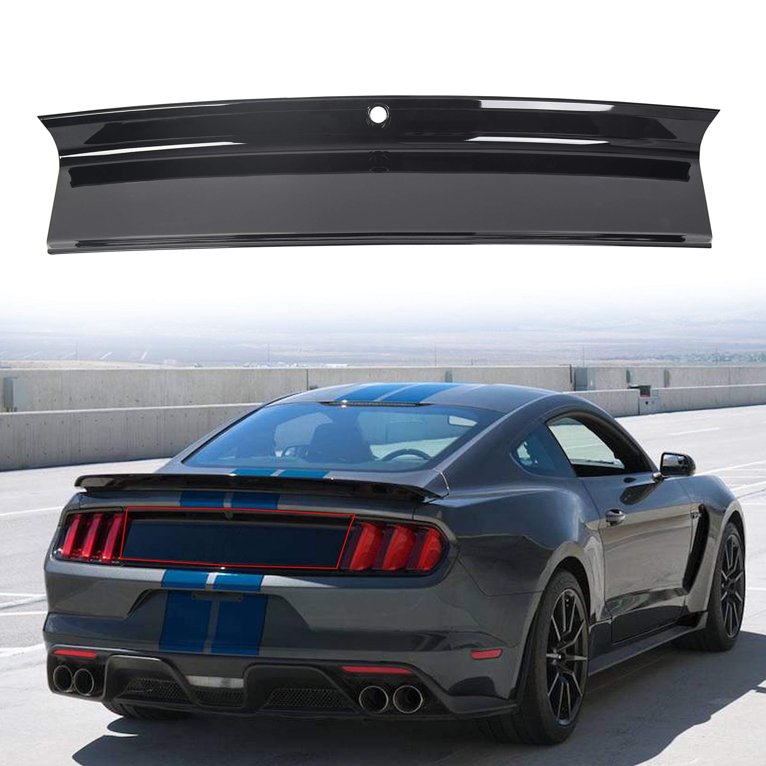 Ecotric Trunk Decklid Trim Panel Compatible With 2015-2023 Ford Mustang Rear Center Trunk Boot Lid Cover Trim - Black