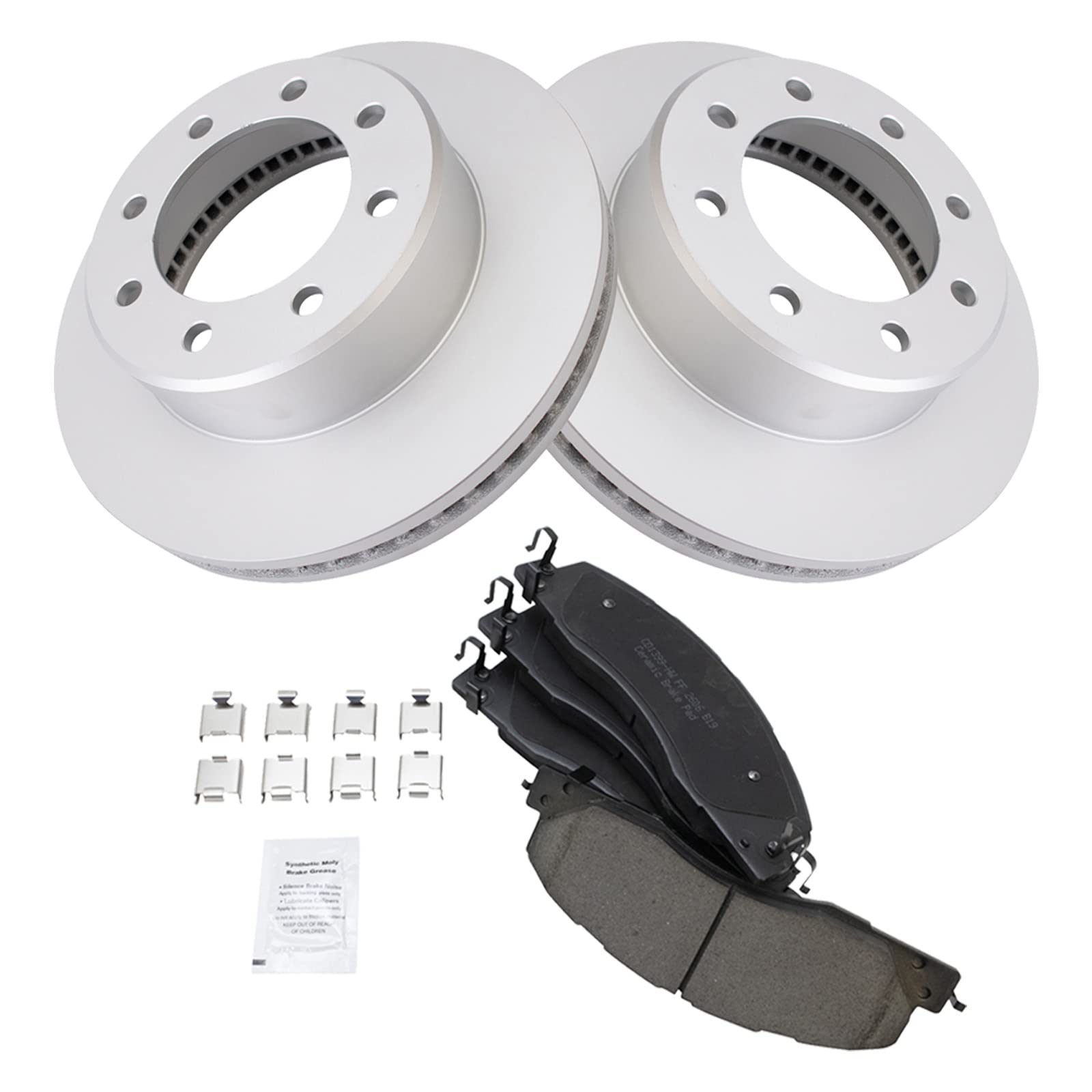 Trq Front Brake Pad & Rotor Kit Brake Pads Brake Rotor Ceramic Vented Premium G-Coated Compatible With 2009-2010 Dodge Ram 2500