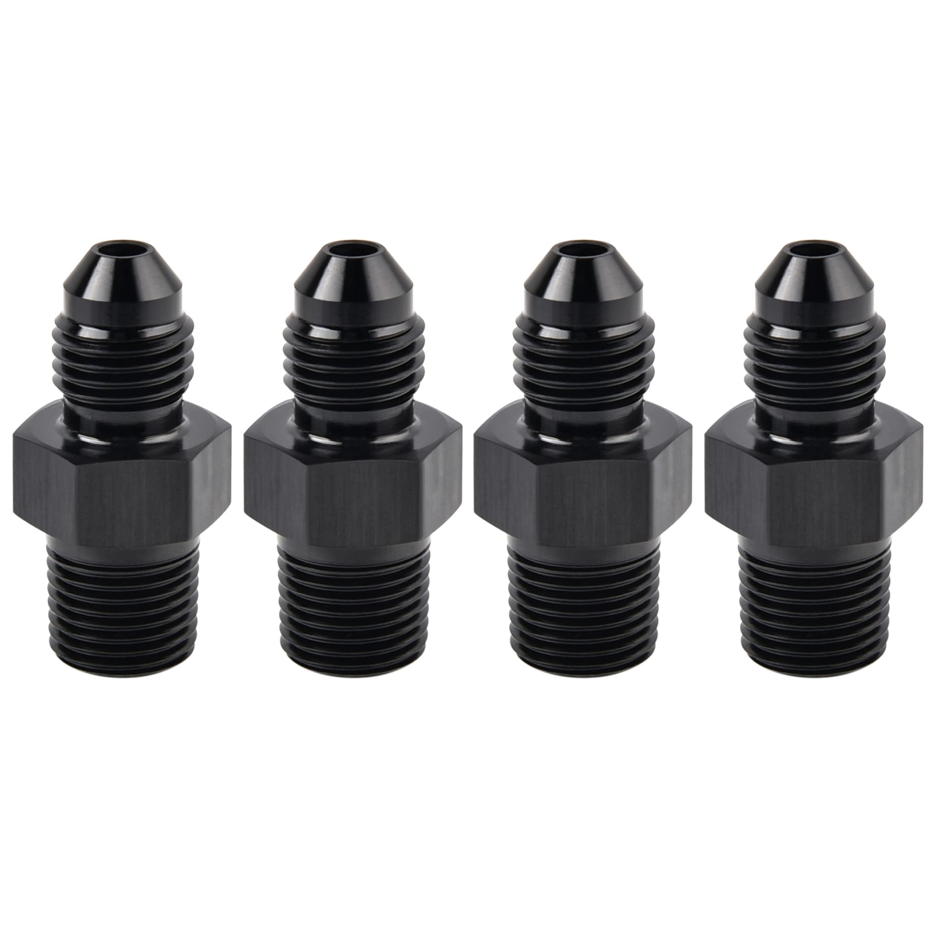 EVIL ENERGY 4AN Male Flare to 1/8'' NPT Pipe Fitting Adapter Aluminum Straight Black 4PCS