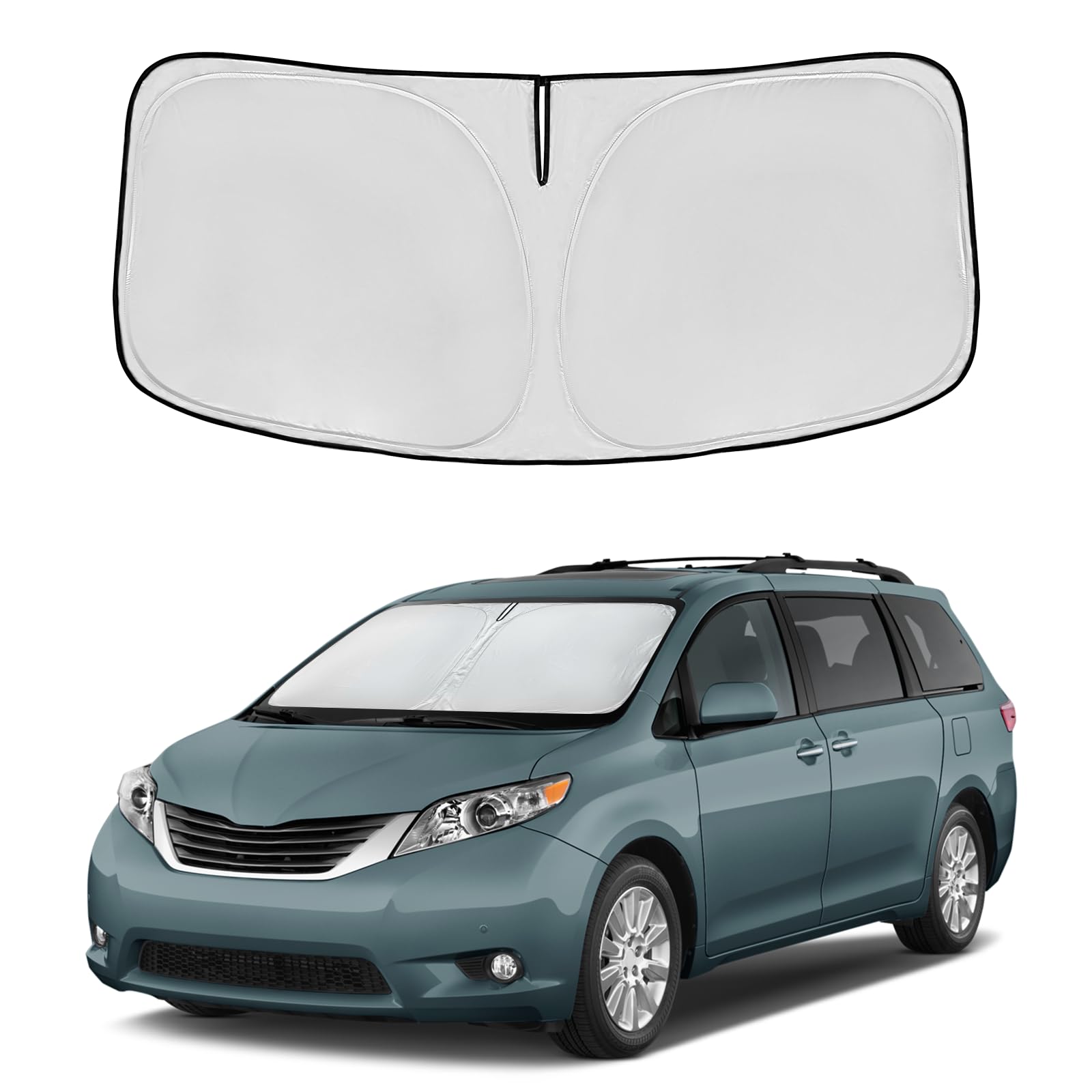 Windshield Sun Shade For Toyota Sienna 2011-2020 Double Layer 240T Front Window Shade Custom Fit Sun Visor Foldable Shade Blocks
