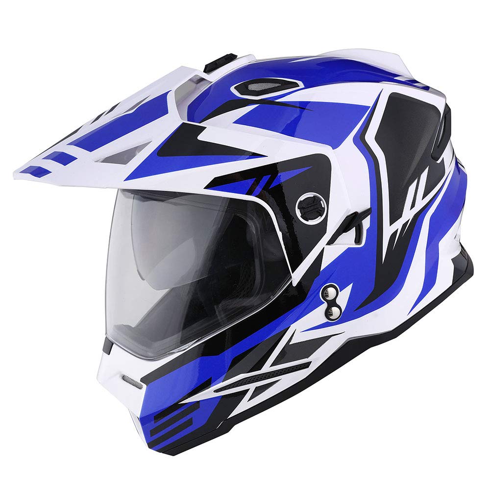 1Storm Dual Sport Motorcycle Motocross Off Road Full Face Helmet Dual Visor Storm Force Blue, Size Xxl