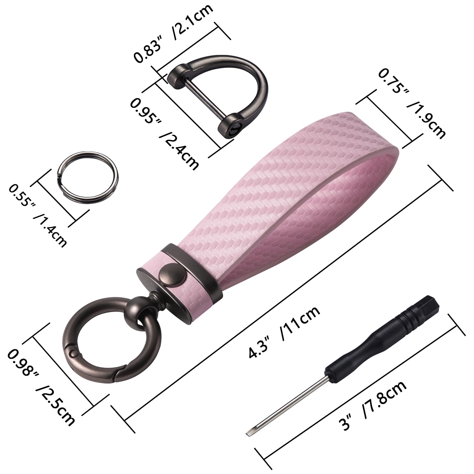Dekewei Carbon Fiber Car Keychain, Universal Key Holder With Anti-Lost D-Ring (Light Pink)