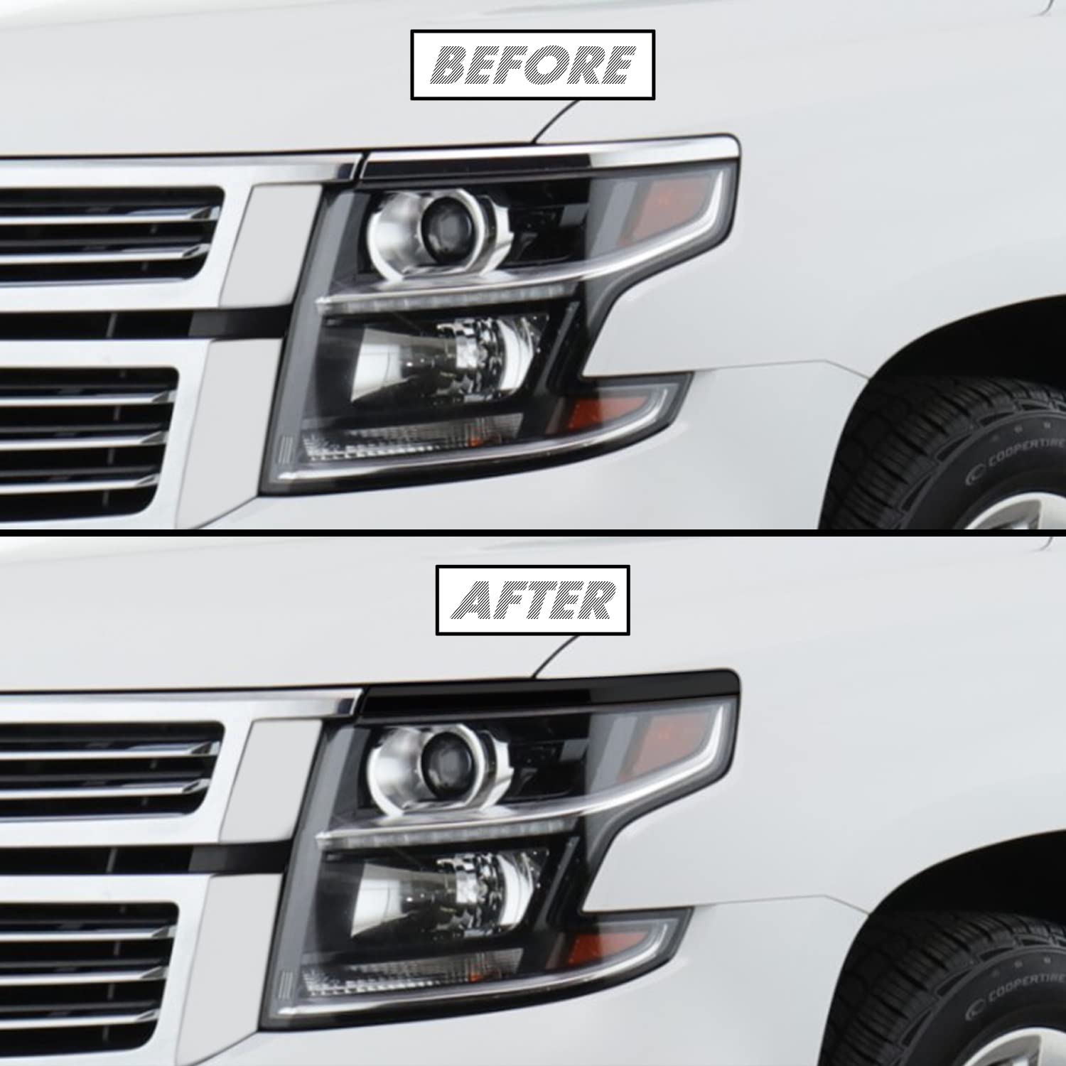 Slickmod Chrome Delete Blackout Vinyl Overlay For 2015-2020 Chevy Tahoe Headlight Bezel Trim (Gloss Black)