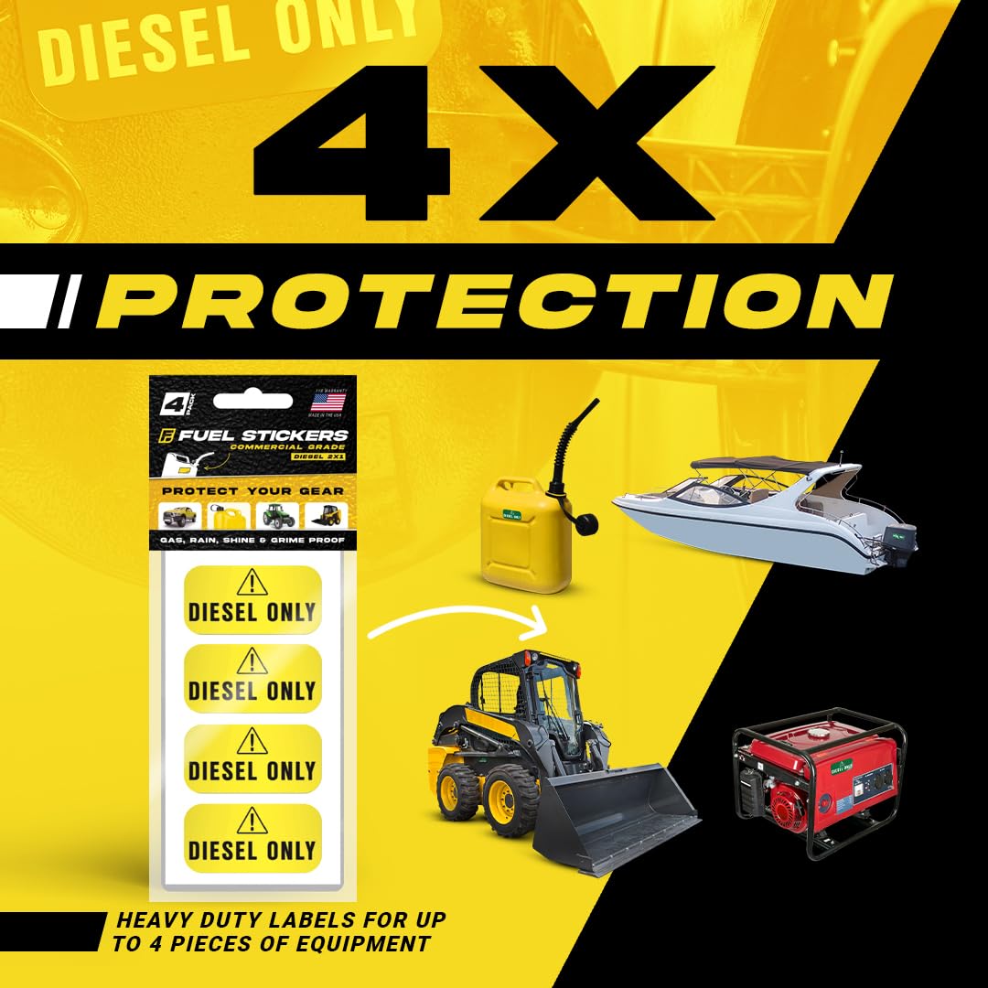 Diesel Only Sticker (Yellow), Labels For Tractors, Construction And Heavy Equipment - Weather Proof, Extreme Stick, Commercial Grade Diesel Labels By Fuel Stickers - Usa Made (2X1 Inch), 20 Labels