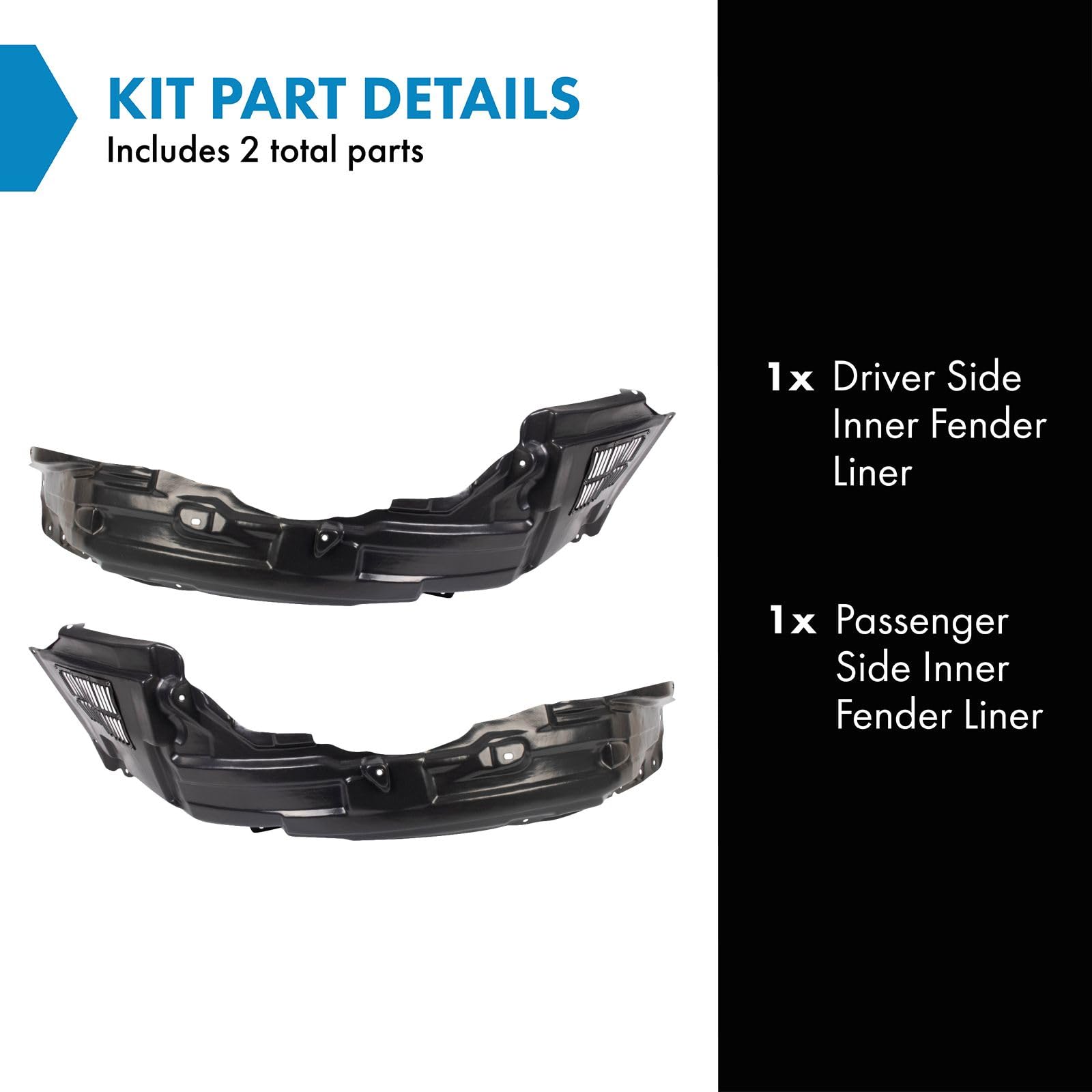 Trq Inner Fender Liner Set Compatible With 2010-2015 Mitsubishi Lancer Mi1248131 Mi1249125