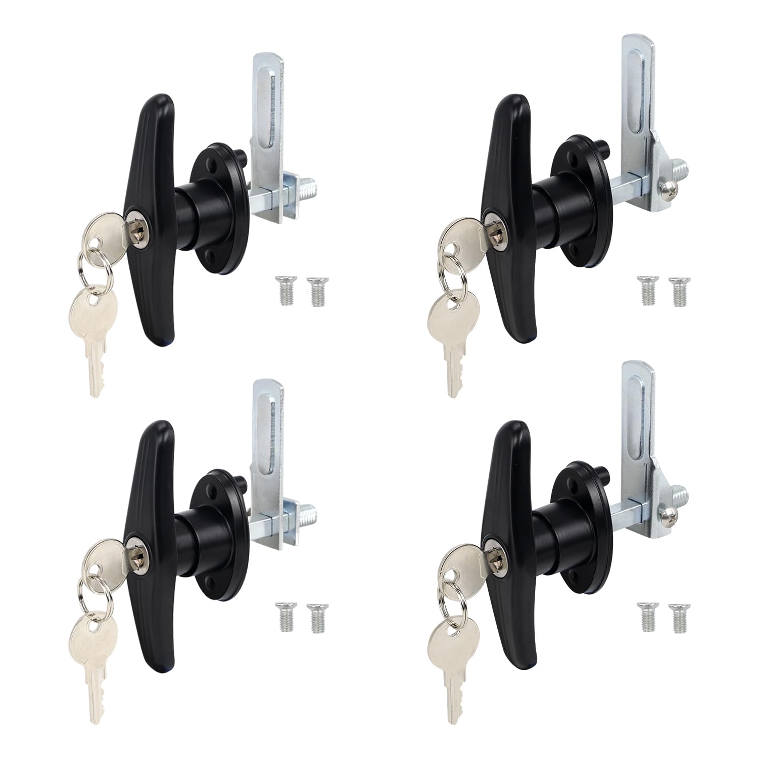 Qzattcaen Keyed Alike Truck Cap T-Handle Lock Kit - 2 Sets (4 Locks) Black Locking Handles For Topper/Camper Shell (Left & Right