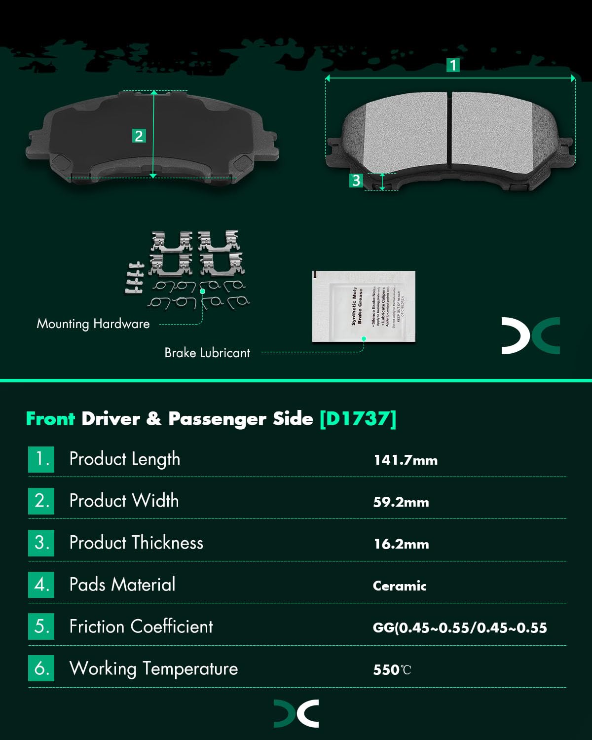 Scitoo Front Disc Brake Pad Set 4Pcs W/Hardware Fit For Nissan For Rogue 2014-2020,For Nissan For Rogue Sport 2017-2021