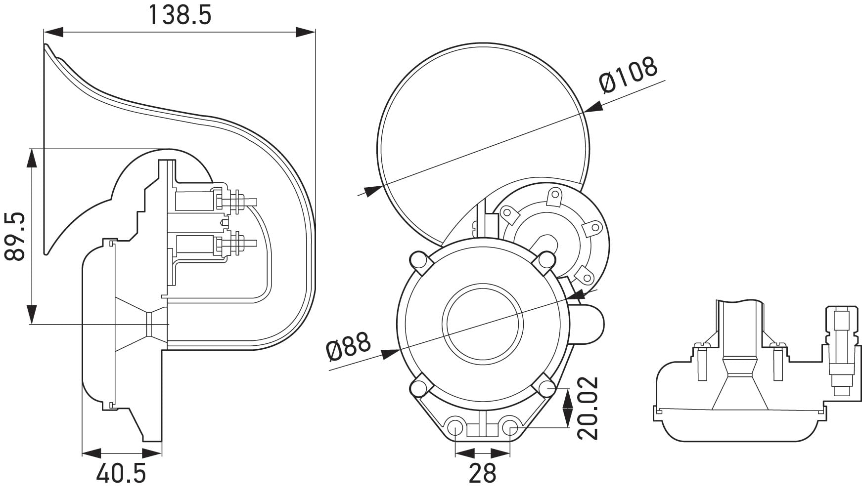 Hella Black Single Tone Air Horn - Super Loud 12/24V, 115 dB(A), 120W, Model 013410011