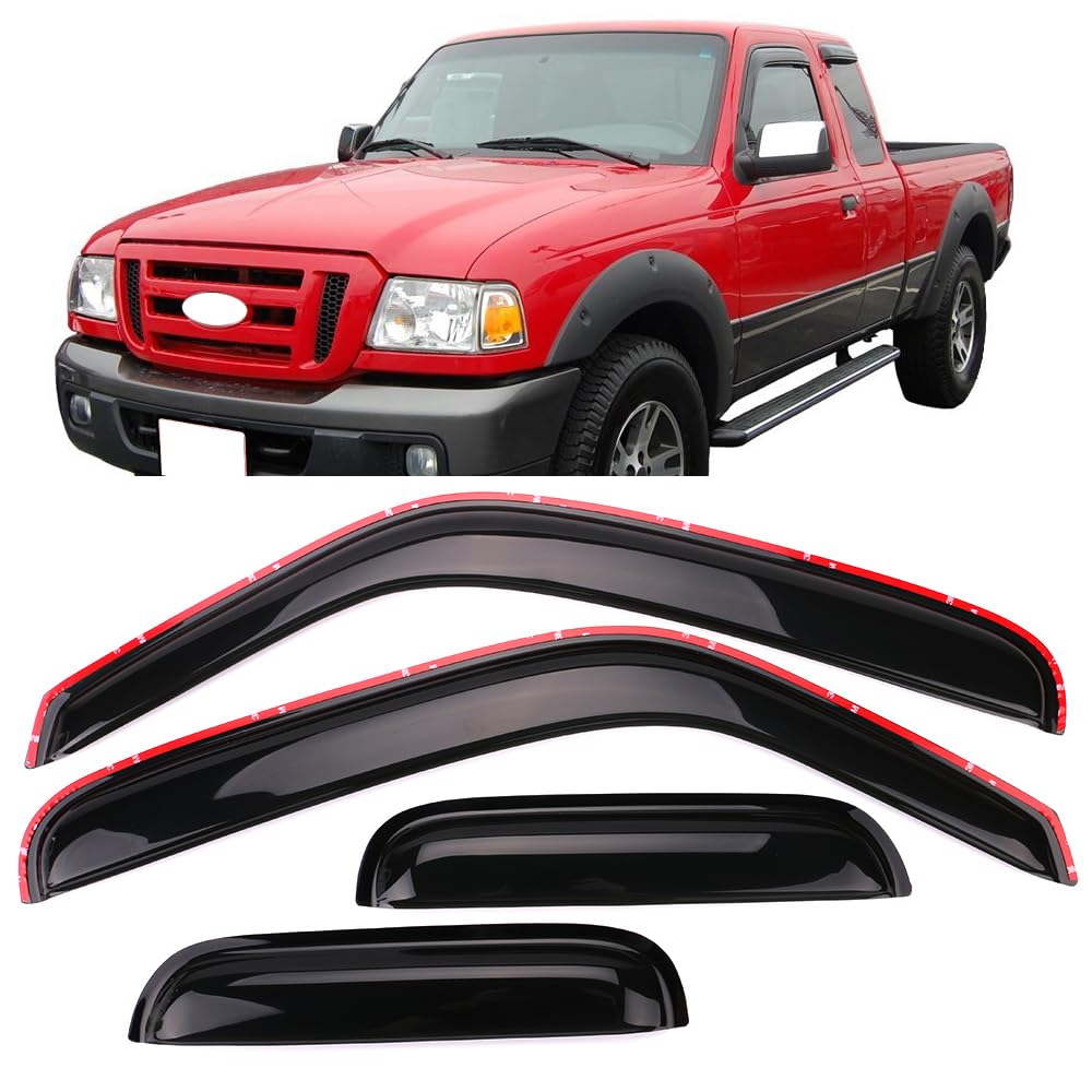 IKON MOTORSPORTS in-Channel Window Visor Compatible with 1999-2011 Ford Ranger, 1999-2000 B2500, 1999-2007 B3000, 1999-2009 B400