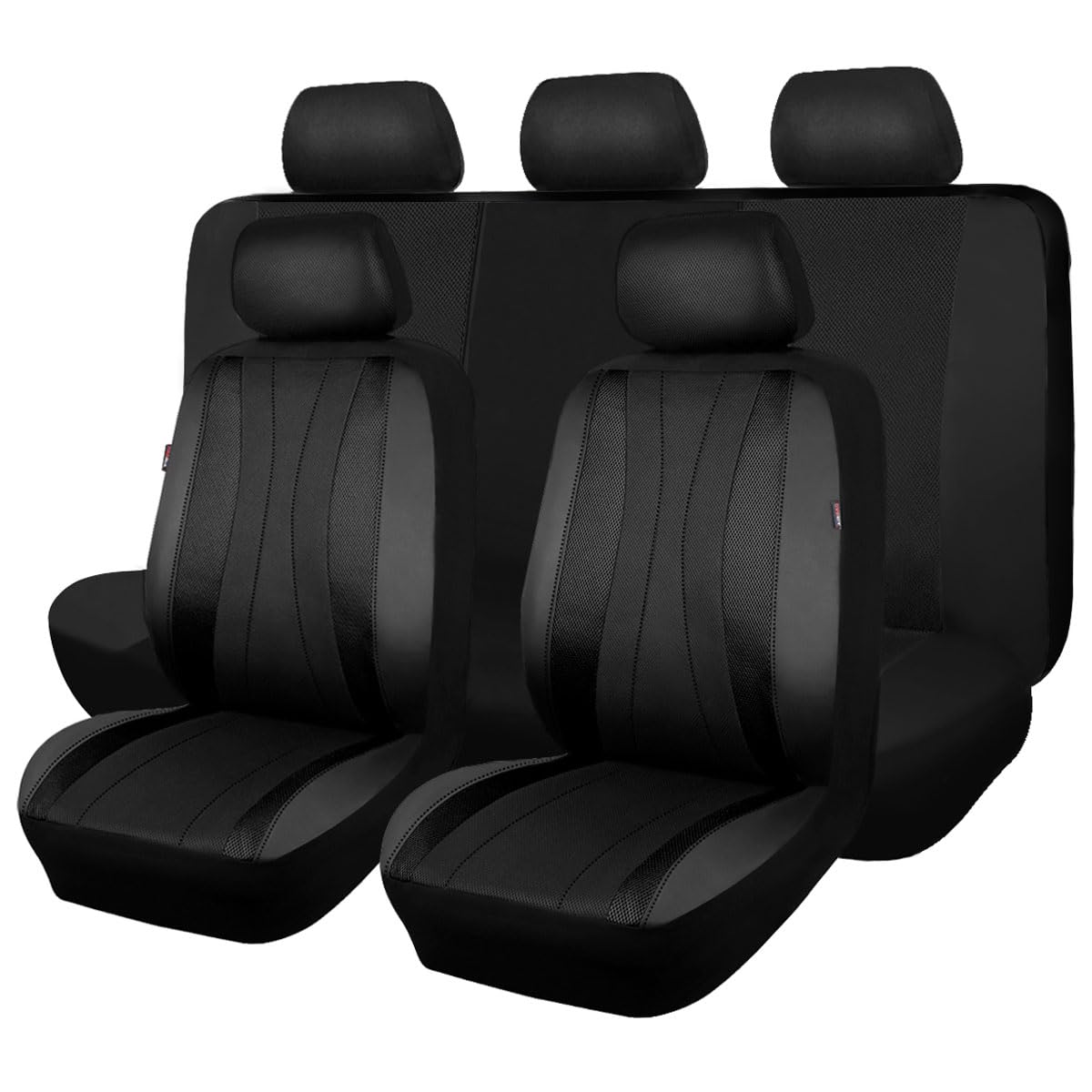 Flying Banner car seat Covers Set airmesh Breathable Fashion Easy Bench Split Protectors Sport Fashion (Black & Black, Full Set 