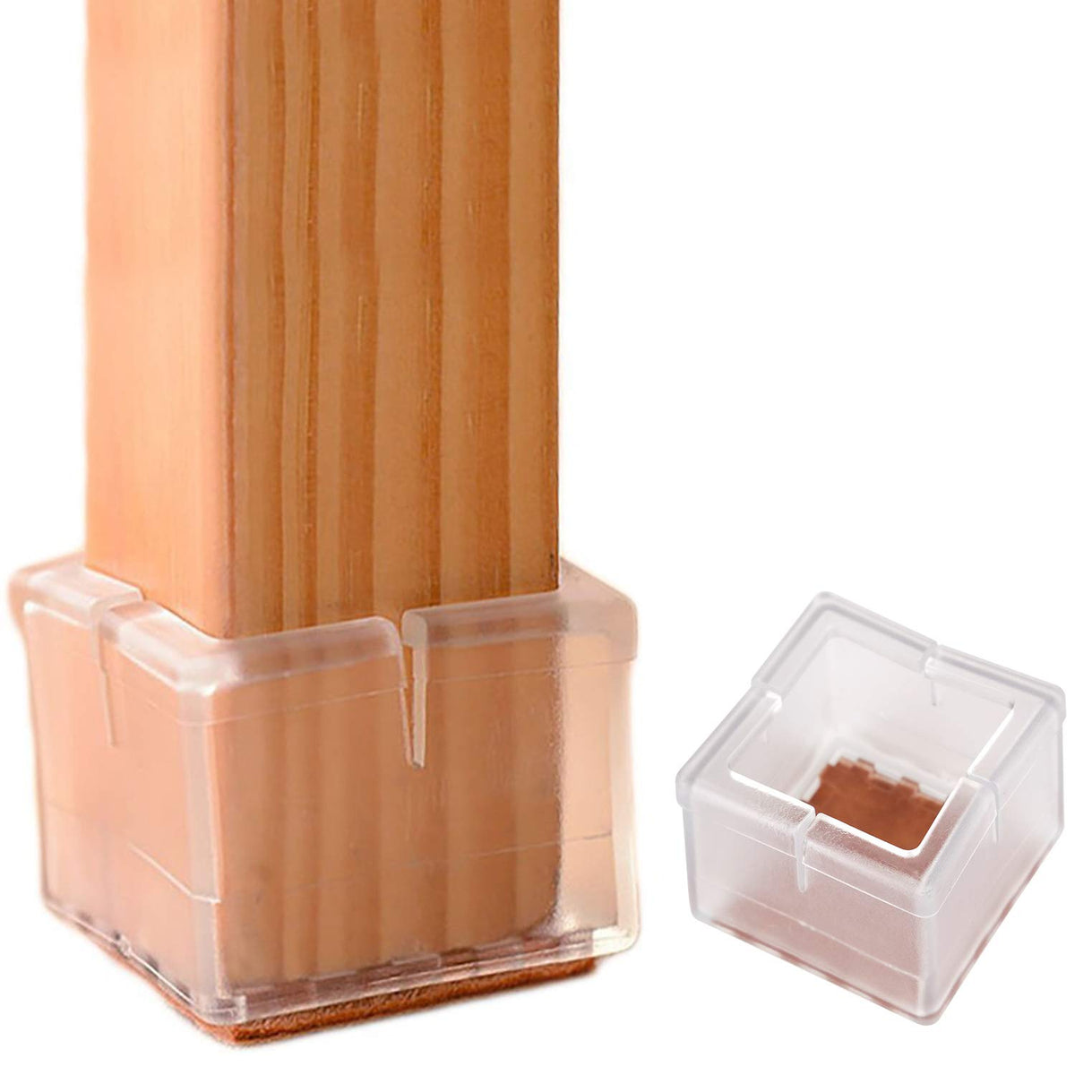 Chair Leg Floor Protectors Chair Leg Caps Square Silicone Table Chair Feet Protectors 1 1/8 To 1 3/8' With Felt Pads Clear (32Pack)