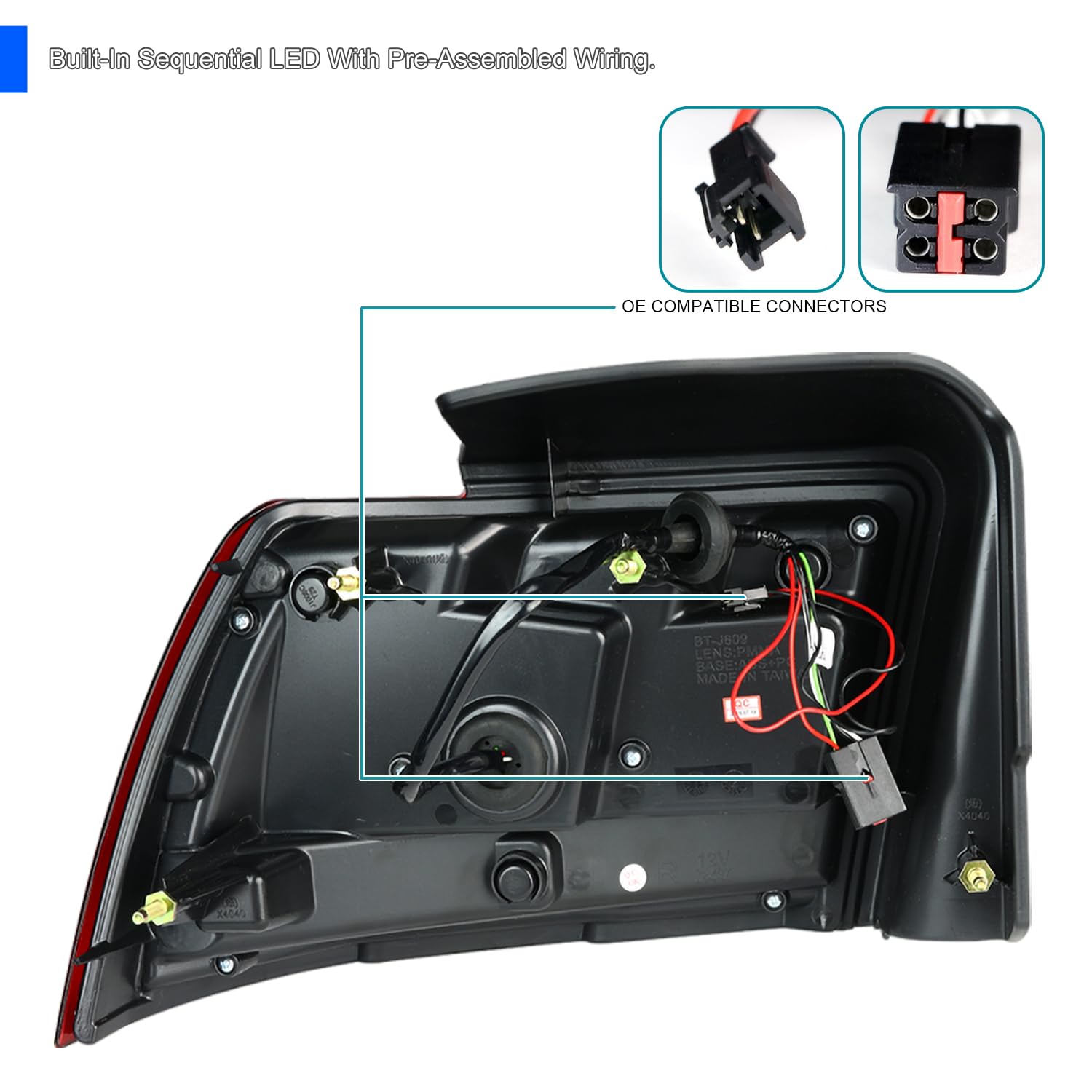 Spec-D Tuning Red Smoke Lens Sequential Led Bar Tail Lights Compatible With 1999-2004 Ford Mustang, Left + Right Pair Assembly