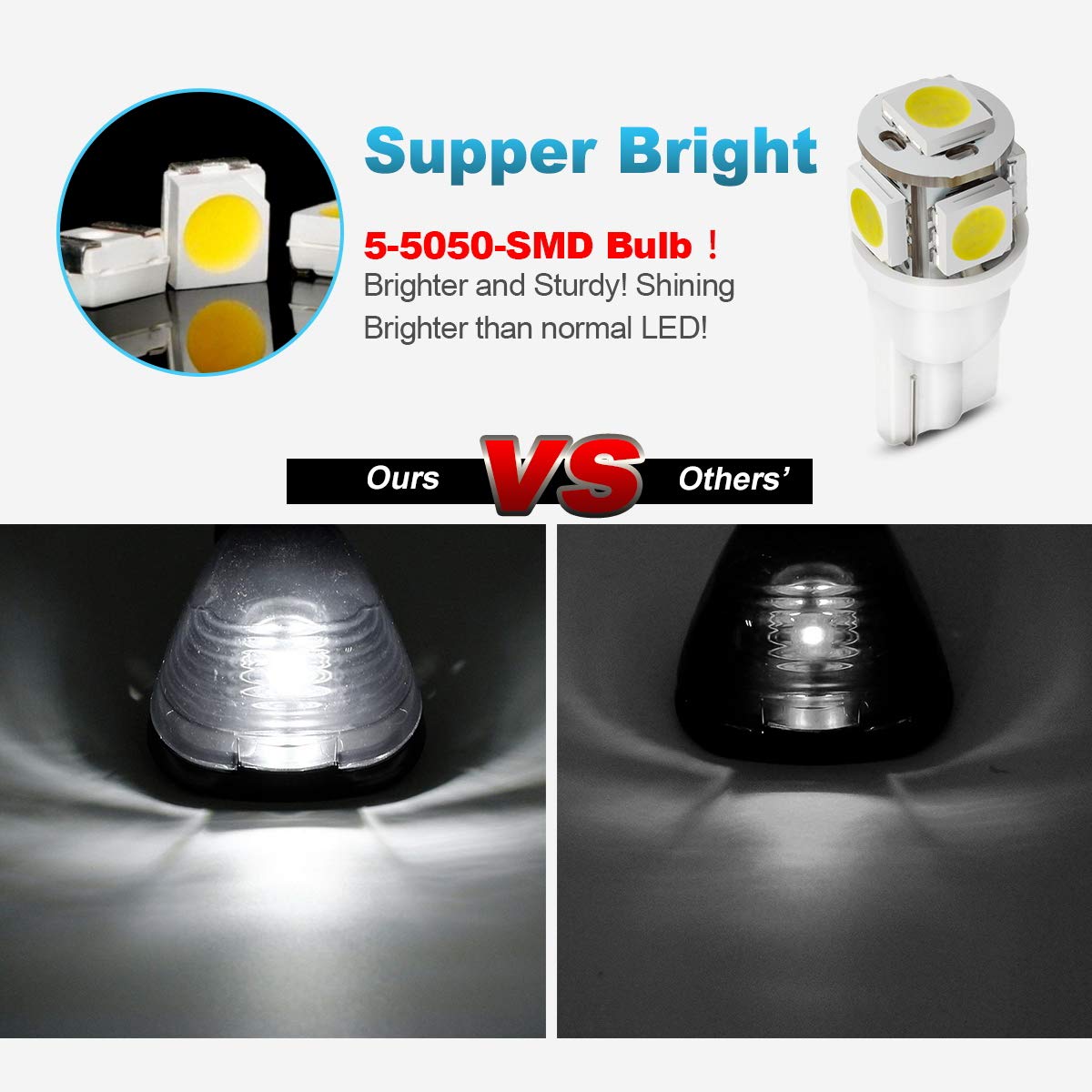 Partsam 5X Black Smoke Lens Cab Roof Marker Running Lamps w/White LED Lights Compatible with Ford F150 F250 F350 F450 F550 F650