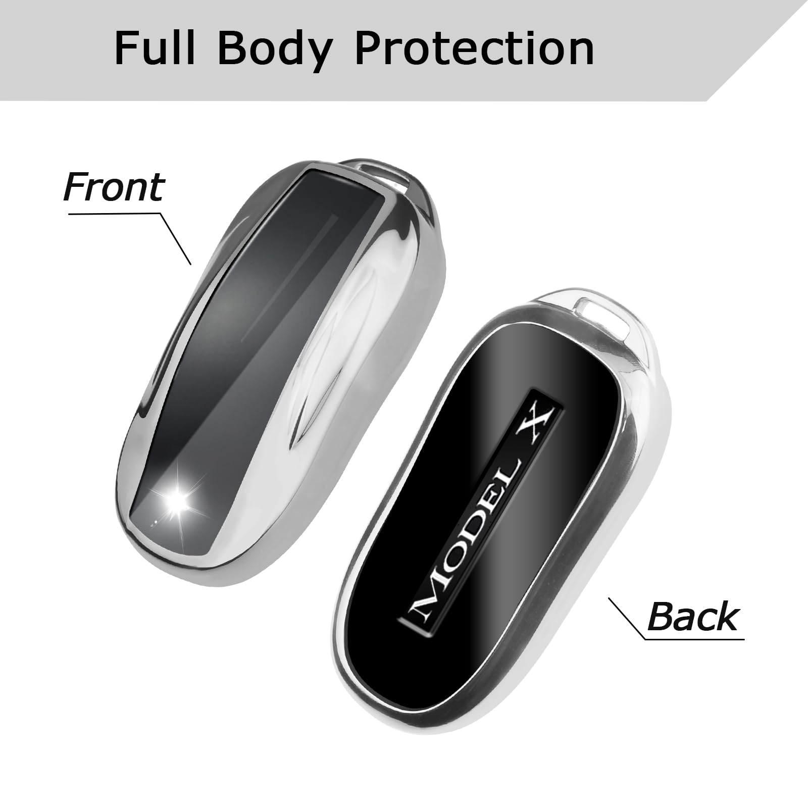 Qbuc For Tesla Key Fob Cover With Keychain Soft Tpu Protection Case Compatible With Tesla Model X (Silver)