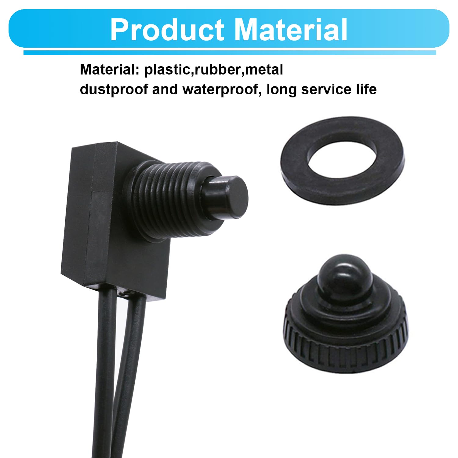 TWTADE 2PCS Waterproof RV Push Button Switch 12V ON/Off SPST Switch for Motorcycle/Auto Car Bathroom Fan with 4''Lines KP-107