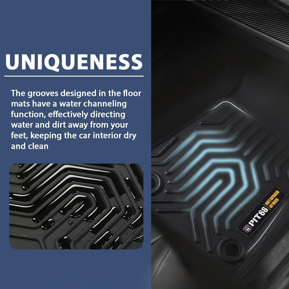 Pit66 Floor Mats Compatible With 2018-2024 Jeep Wrangler Jl Unlimited 4 Door Only (Heavy Duty) Tpe 3-Piece Premium, Black Liners