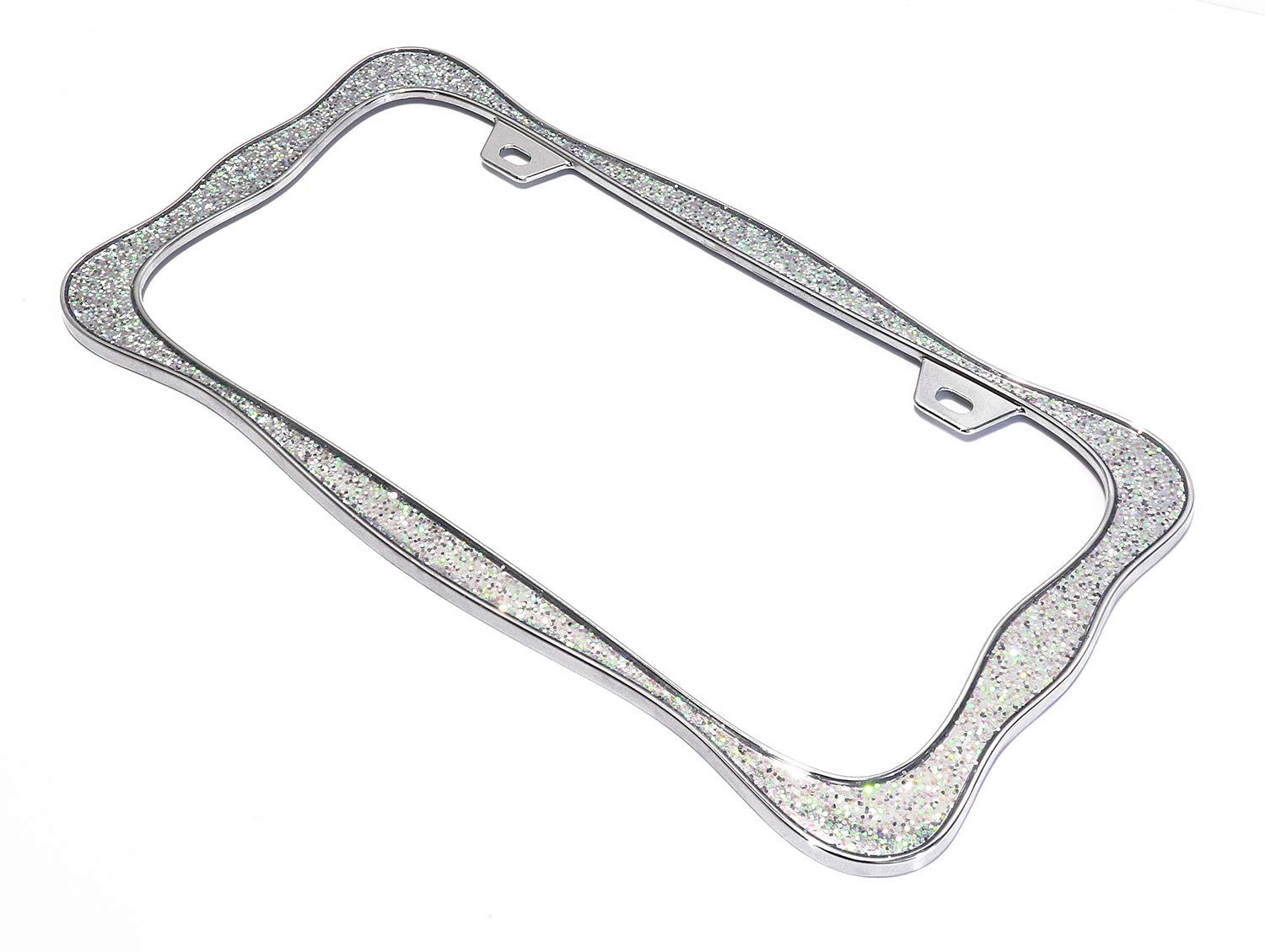 Creathome 3D Shining License Plate Frame (Chrome With Shining Sliver Chunky Gliter (New))