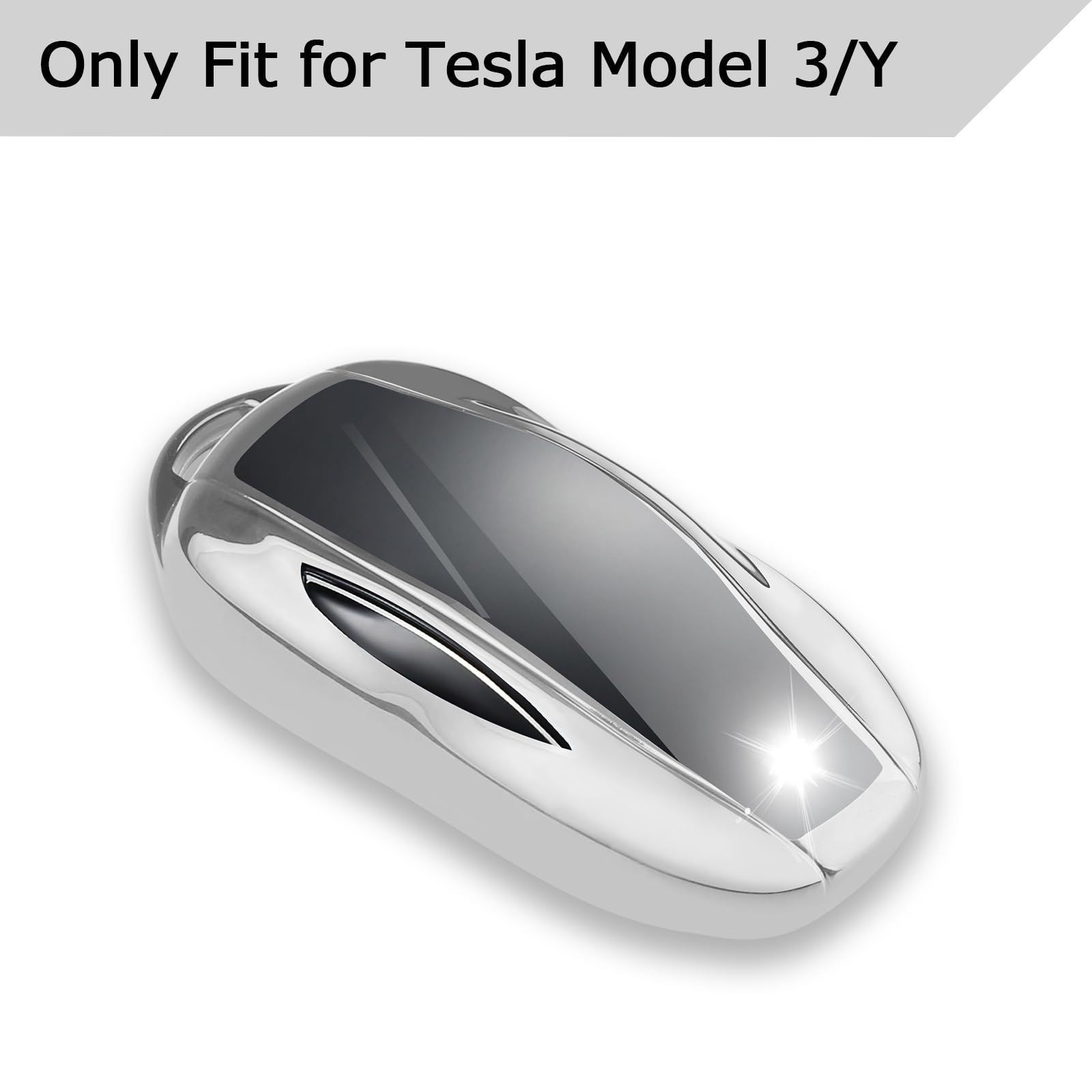 Qbuc For Tesla Key Fob Cover With Keychain Soft Tpu Protection Case Compatible With Tesla Model 3 / Y (Silver)