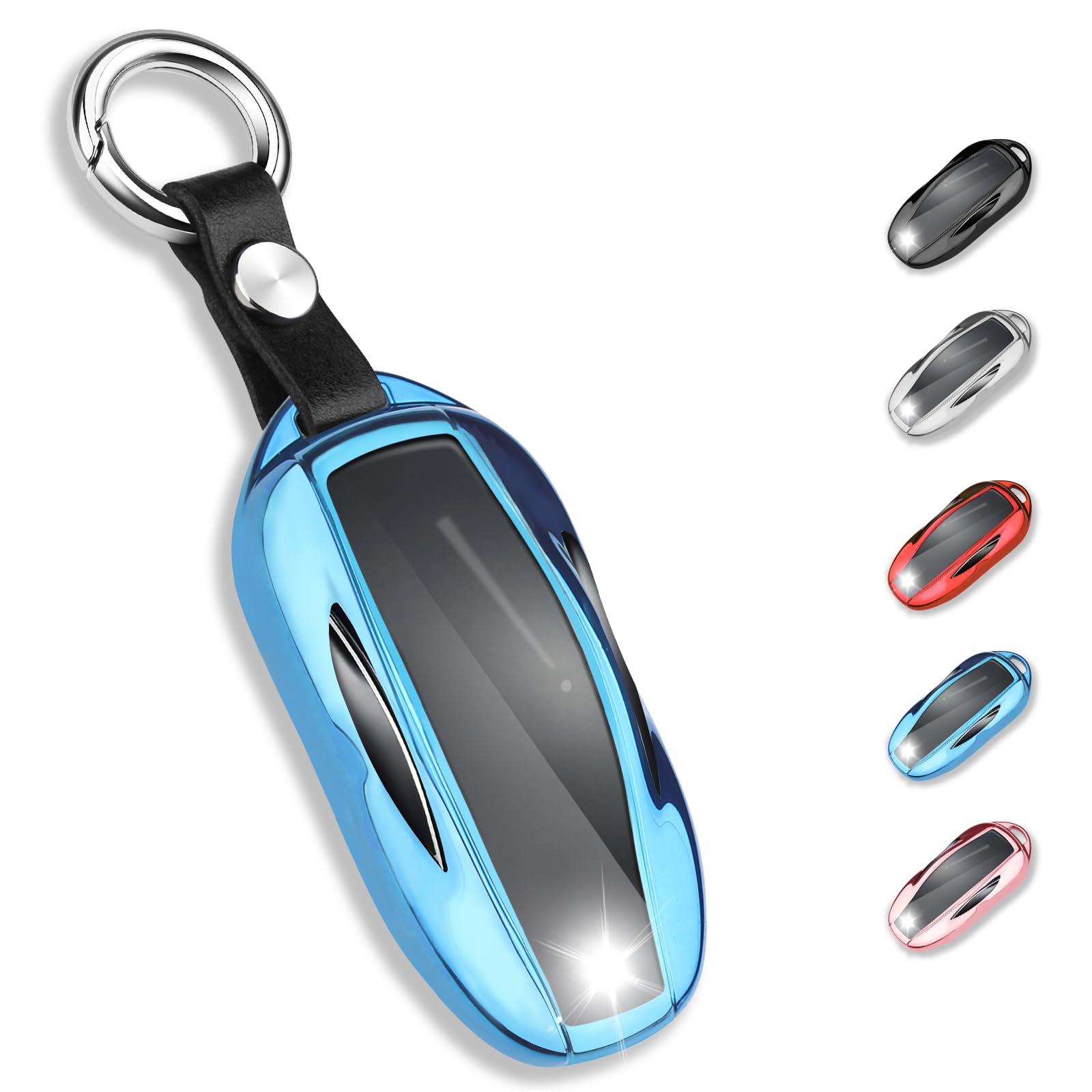 Qbuc For Tesla Key Fob Cover With Keychain Soft Tpu Protection Case Compatible With Tesla Model 3 / Y (Blue)