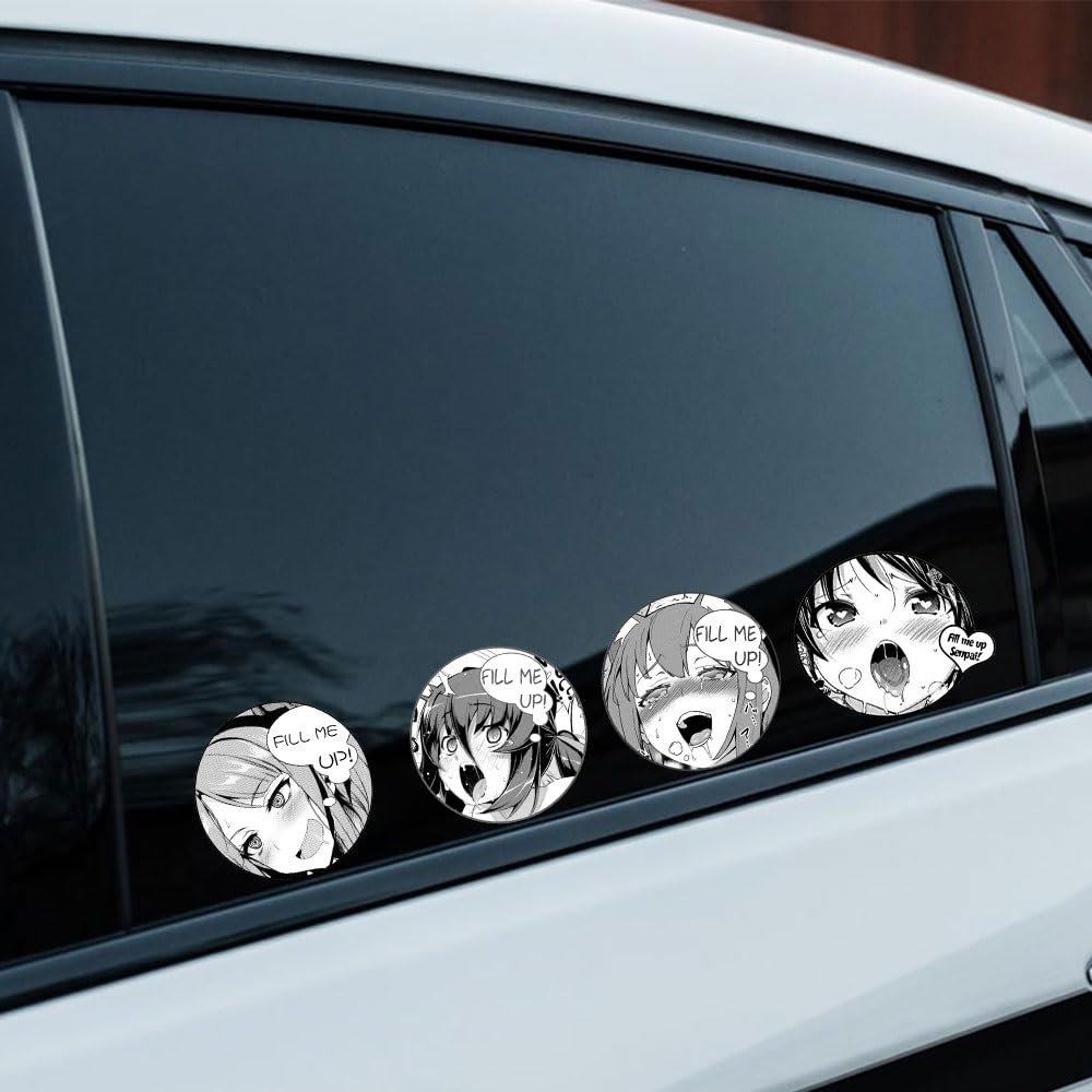 Earlfamily 5.1'' 4Pcs Anime Girl Stickers For Fill Me Up Car Sticker Personality Cute Decals Anime Scratch-Proof Caravan Refrige