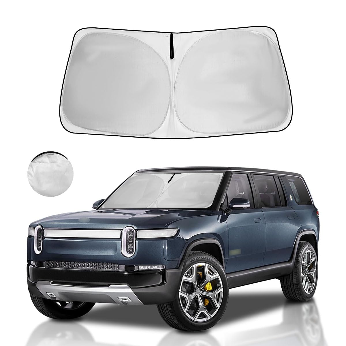 Hohuigo Windshield Sun Shade For 2025 2024 2023 2022 Rivian R1S Custom Fit Window Sunshade Suv Accessories Fodable Sun Visor Uv