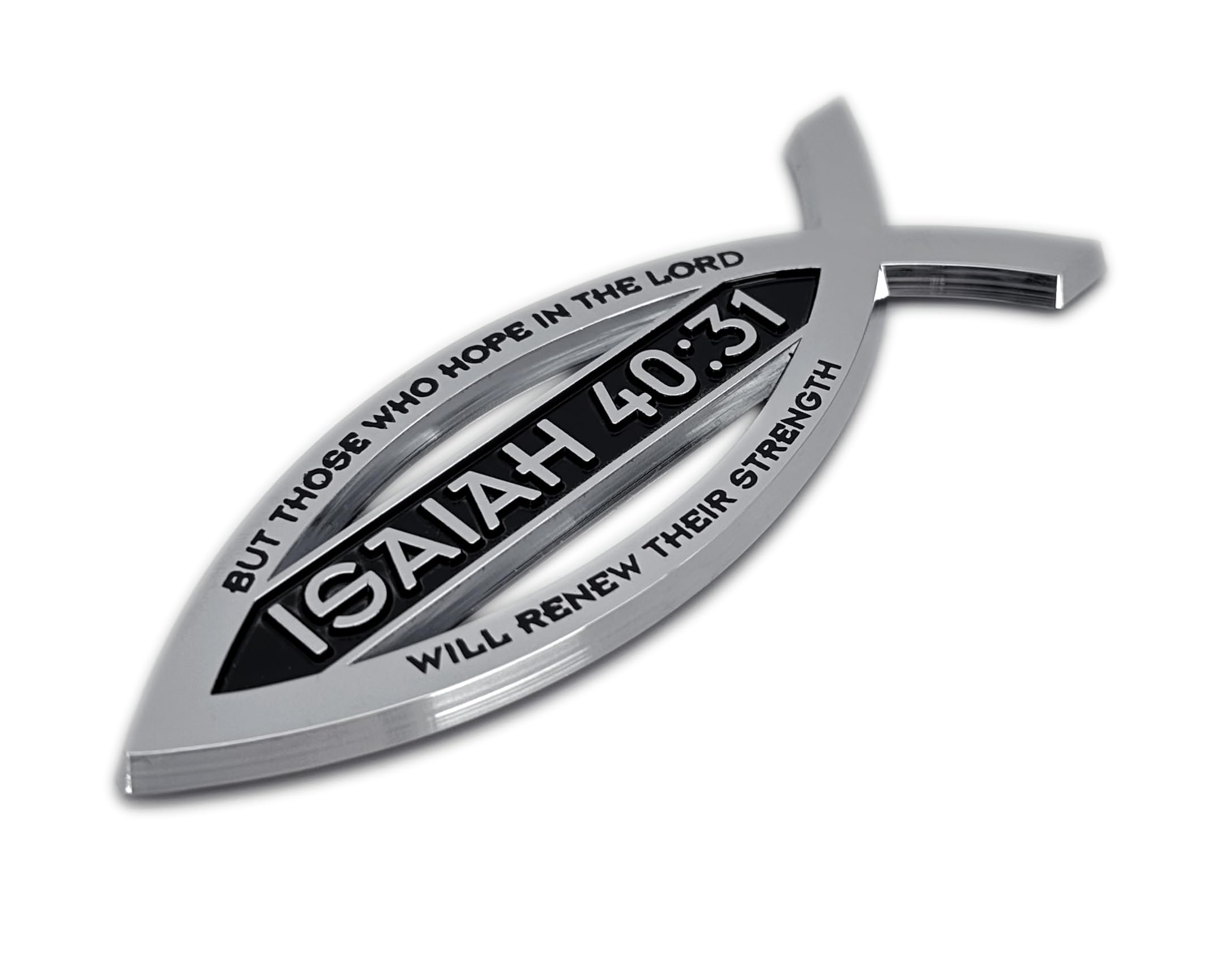 Elektroplate Christian Fish Isaiah 40:31 with Verse OEM Chrome Emblem for Cars, Trucks, and All Auto | Universal Fit at 4&quot; x 1.4&quot; | Weatherproof