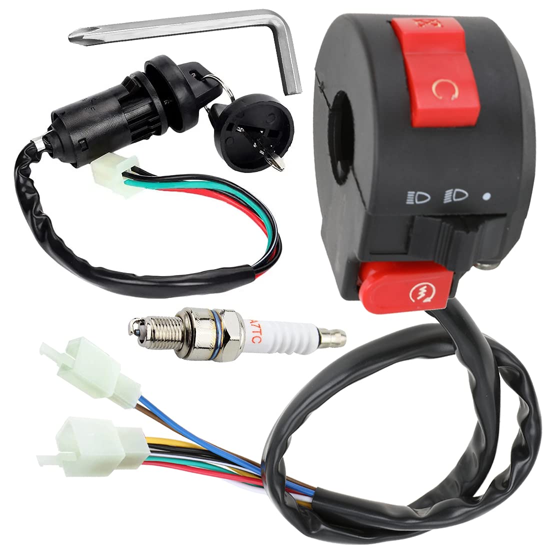 Fvrito Left Starter Kill Light Switch Ignition Key Switch Spark Plug For 50Cc 70Cc 90Cc 110Cc 125Cc Taotao Roketa Coolster Roketa Sunl Rps Icebear Jcl Yamoto Jetmoto Kazuma Chinese Atv Quad 4 Wheeler