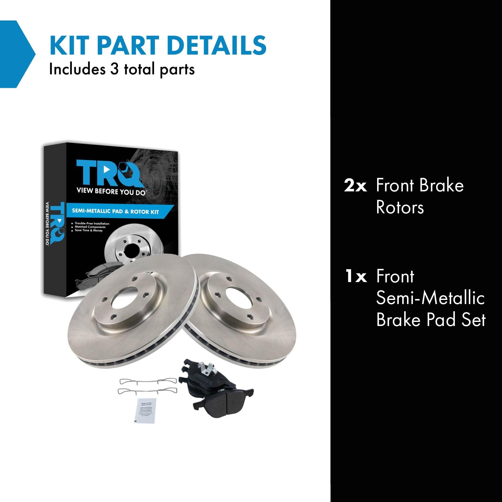 Trq Front Brake Pad & Rotor Kit Brake Pads Brake Rotor Semi-Metallic Compatible With 2018-2020 Ford Ecosport