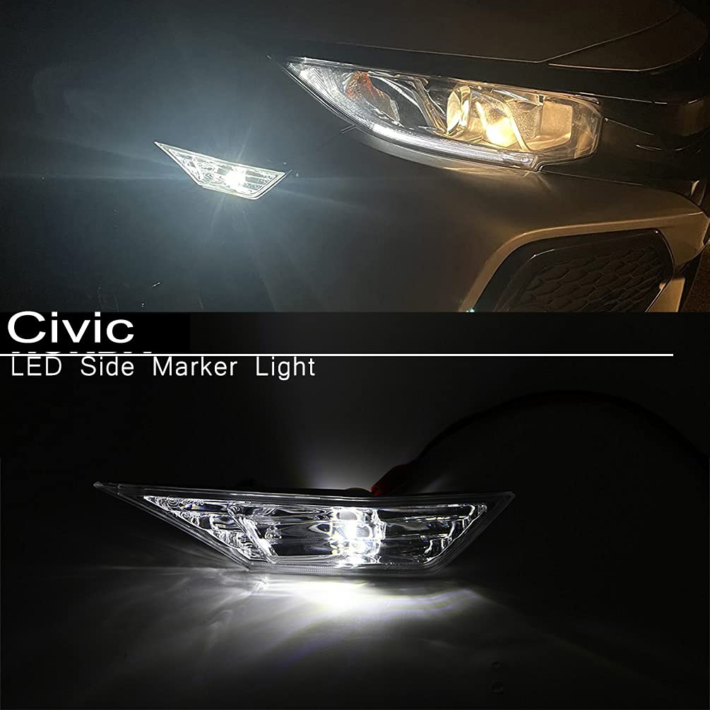 Smoked Lens 10Th Gen Civic Side Marker Lights For 2016 2017 2018 2019 2020 2021 Honda Civic Coupe Hatchback White Led Clearance