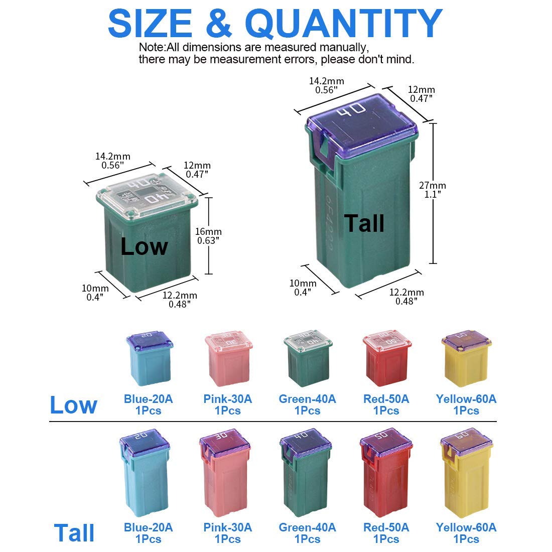 30 Pc Automotive Combination Low And Tall/Std Profile Box Shaped Assortment Fuse Kit For Ford, Chevy/Gm, Nissan, And Toyota Pick