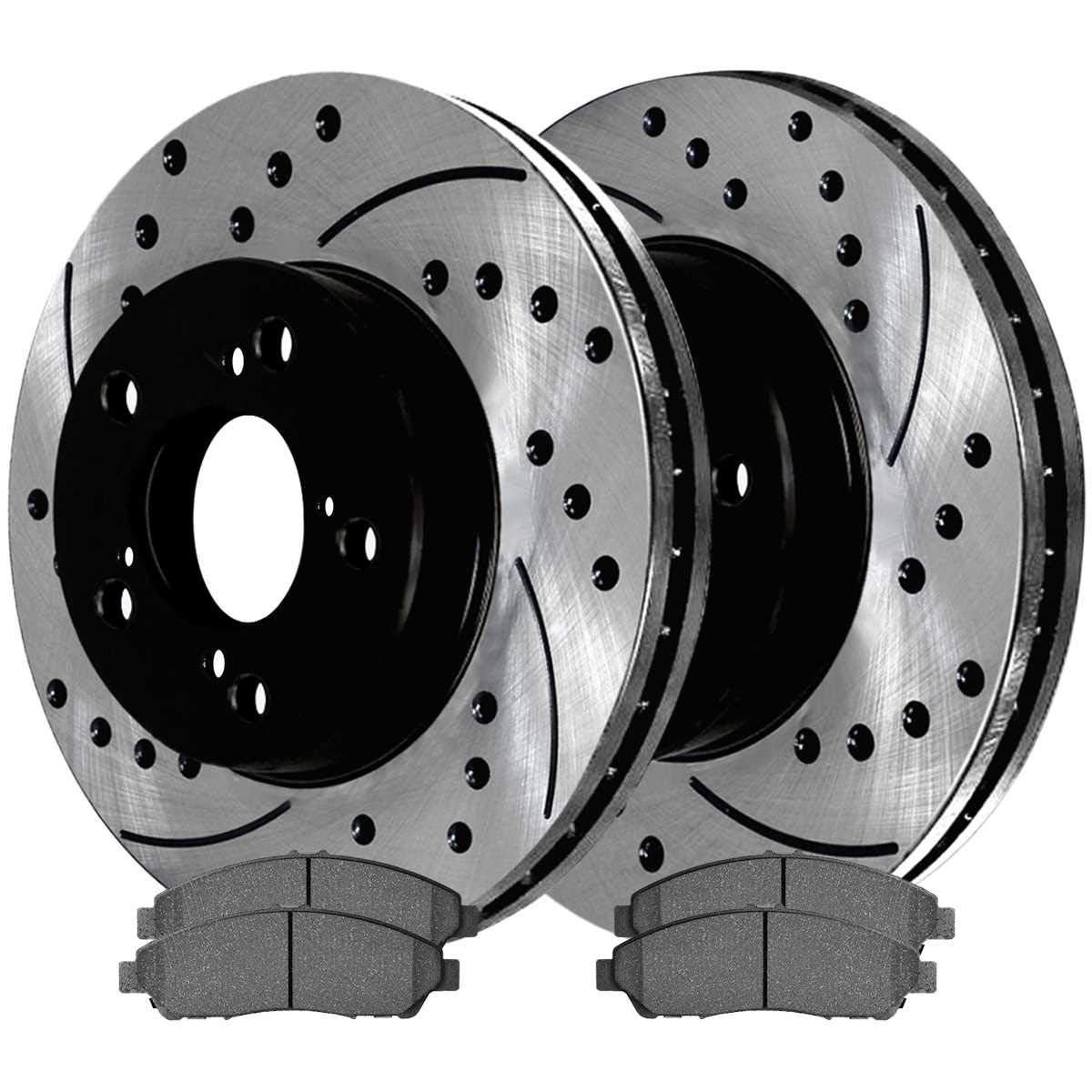 Autoshack Front Drilled And Slotted Brake Kit Rotors Black And Ceramic Pads Pair Of 2 Driver And Passenger Side Replacement For Acura Zdx Rlx 2007-2013 Mdx 2009-2015 Honda Pilot V6 Scdpr41470414701280