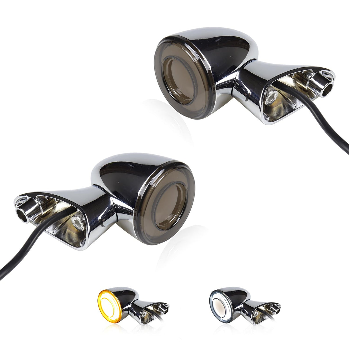 FACAILAHA Chrome Switchback Front Bullet LED Turn Signals Lights Motorcycle Running Light Amber Blinkers for Harley Road Glide T